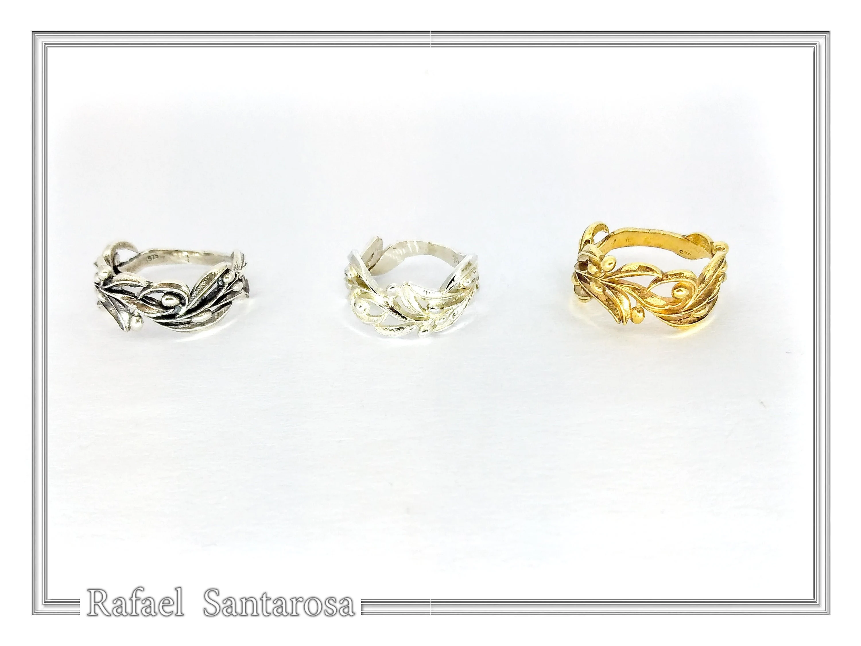Olive Branch Band Ring, Greek Mythology Floral Jewelry: Oxidized Sterling Silver — additional product image 9 from Rafael Santarosa Fine Jewelry