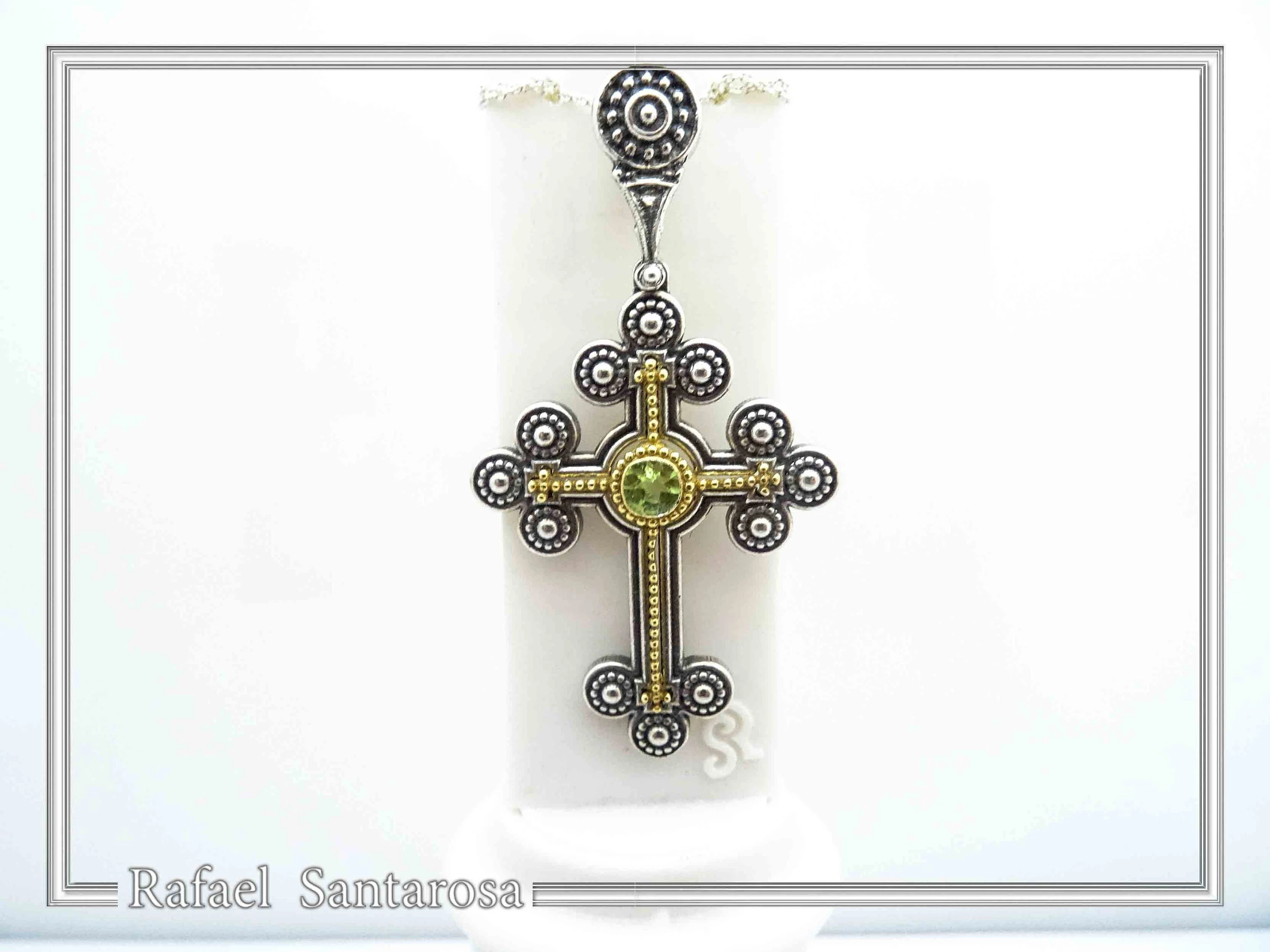 Peridot, Garnet, Topaz, Amethyst, Pearl or Lapis Oxidized Sterling Silver Byzantine Cross Religious Necklace — additional product image 5 from Rafael Santarosa Fine Jewelry