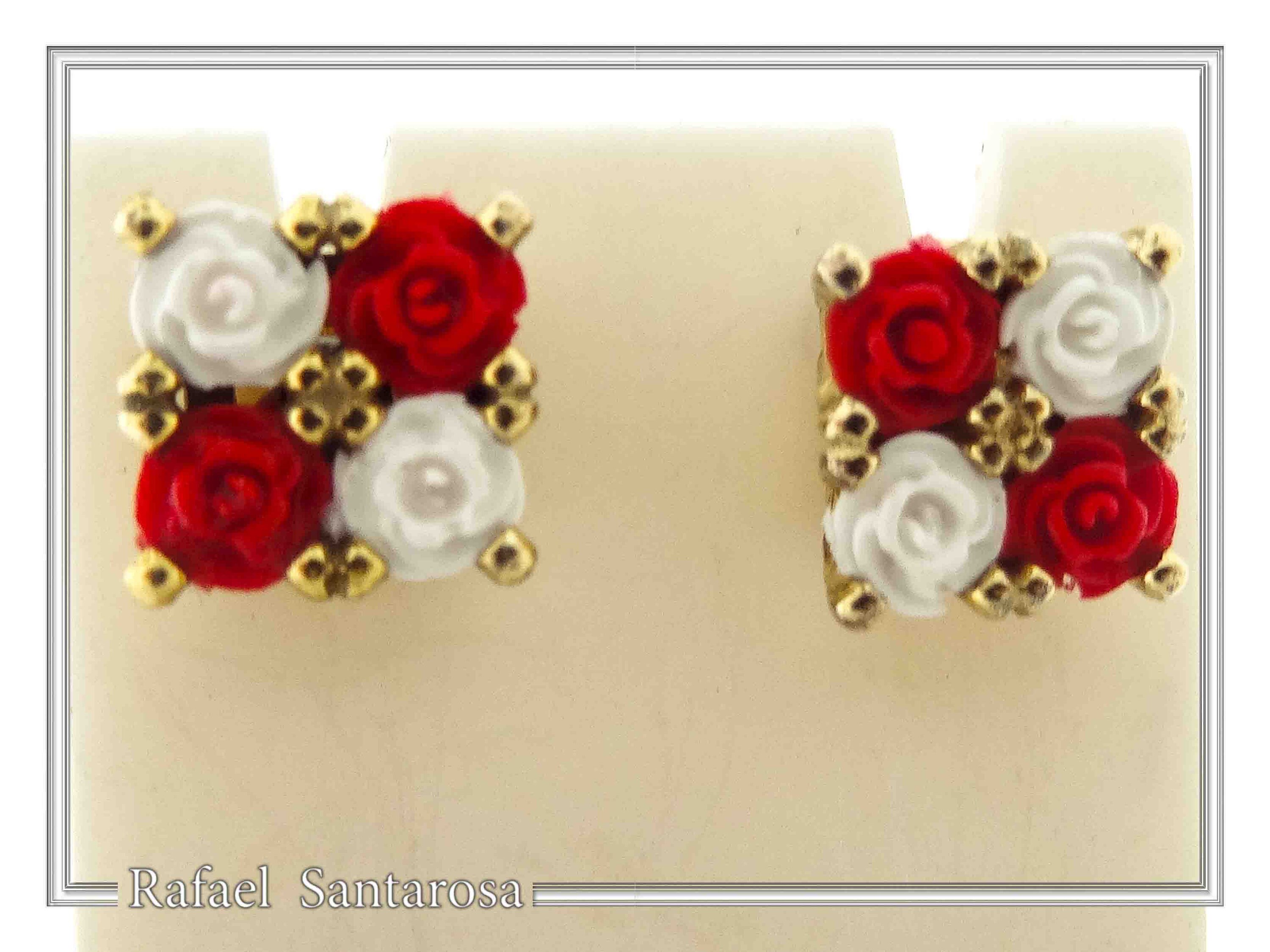 Rose Flowers minimal Stud Earrings: Red and White Alabaster Flowers, Sterling Silver 18K Gold-Filled — additional product image 5 from Rafael Santarosa Fine Jewelry