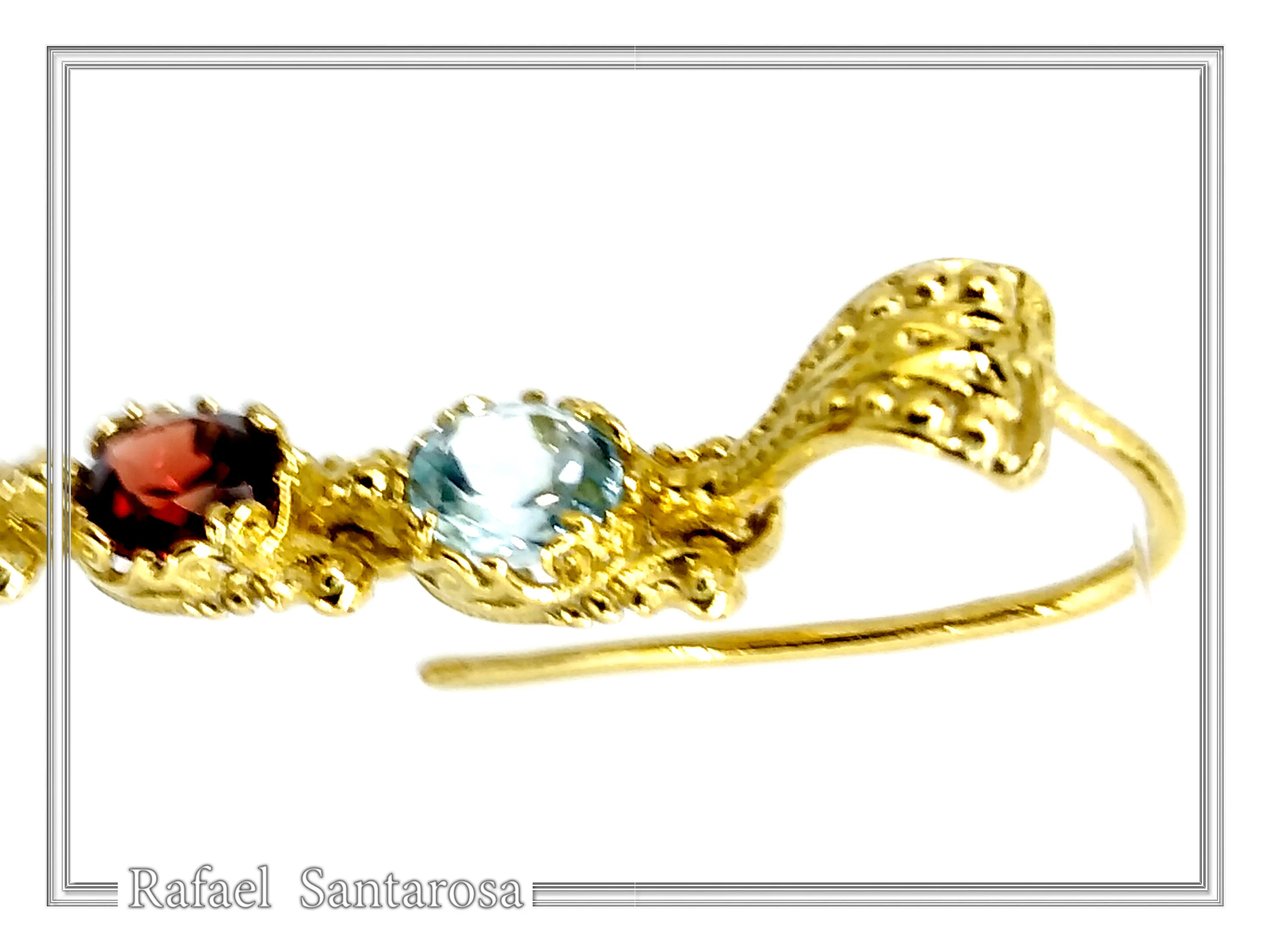 18k Gold Byzantine Filigree Multi Gemstone Dangle Beaded Earrings: Multi Coloured Natural Gems — additional product image 6 from Rafael Santarosa Fine Jewelry