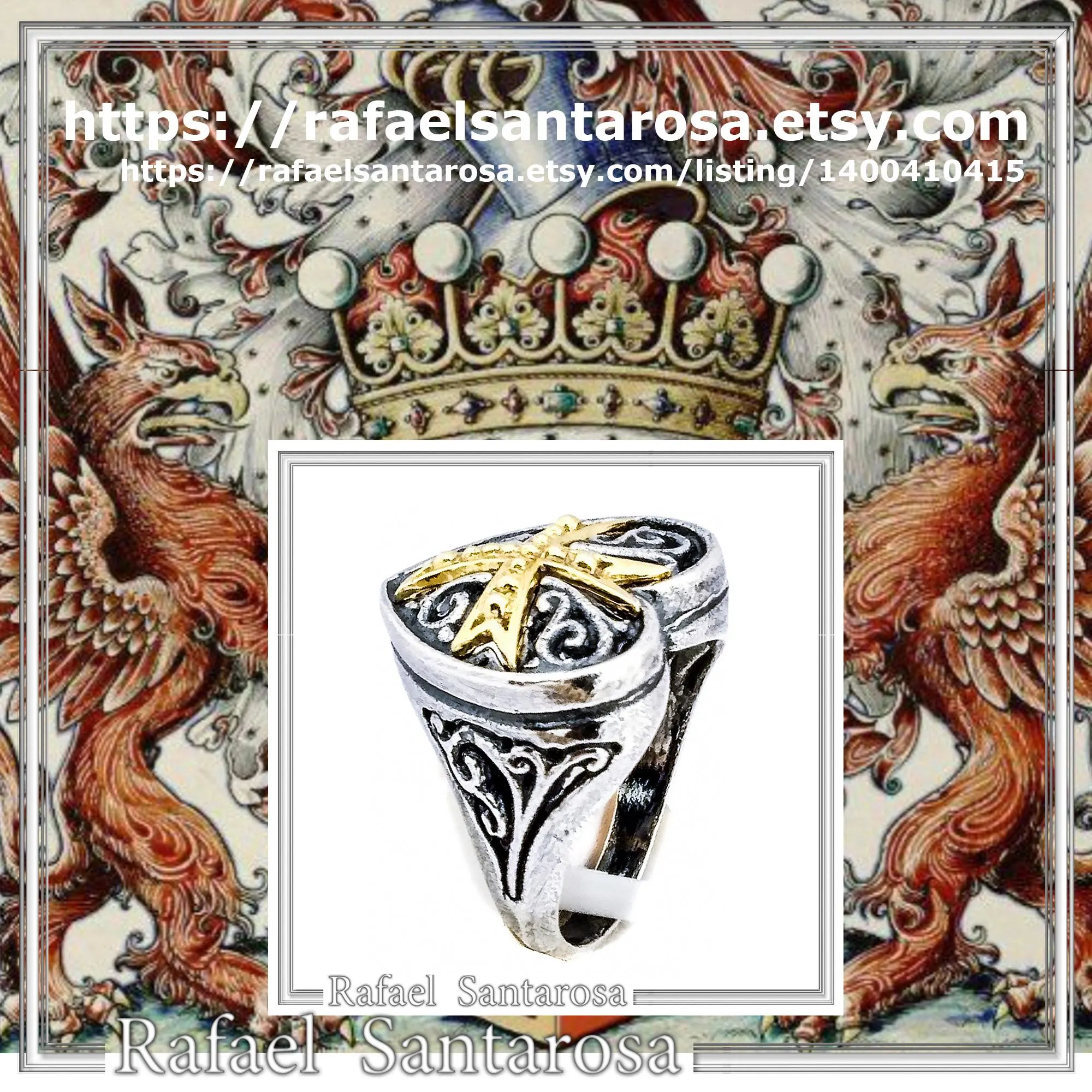 Holy Heart Knight Ring: Medieval Maltese Cross 18K Gold Filled on Oxidized Sterling Silver — additional product image 10 from Rafael Santarosa Fine Jewelry