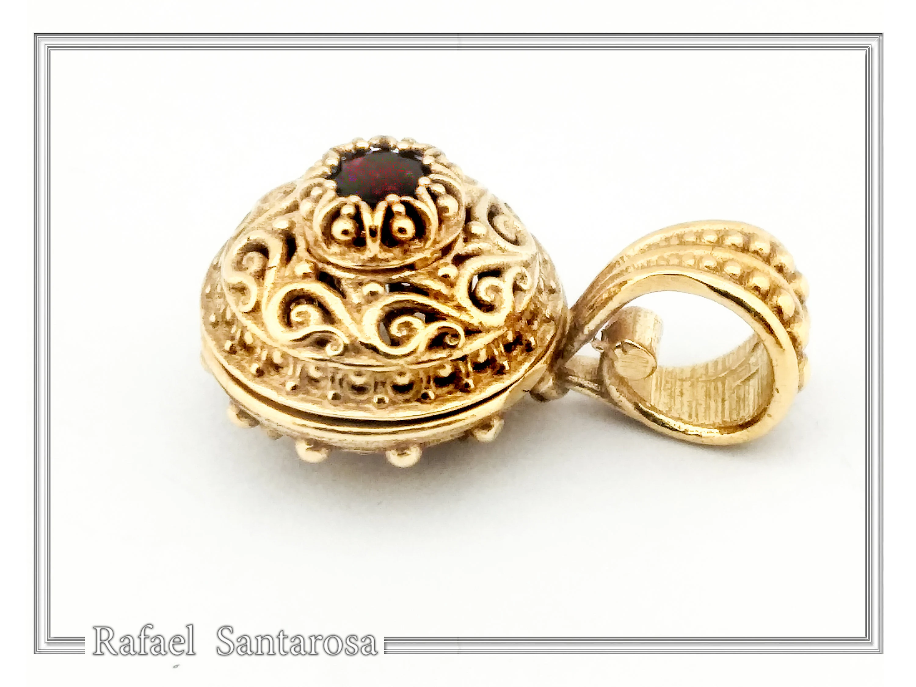 18K Solid Gold Natural Gemstone Byzantine Pendant: Handmade Filigree Necklace, Garnet, Topaz, peridot, Amethyst — additional product image 7 from Rafael Santarosa Fine Jewelry