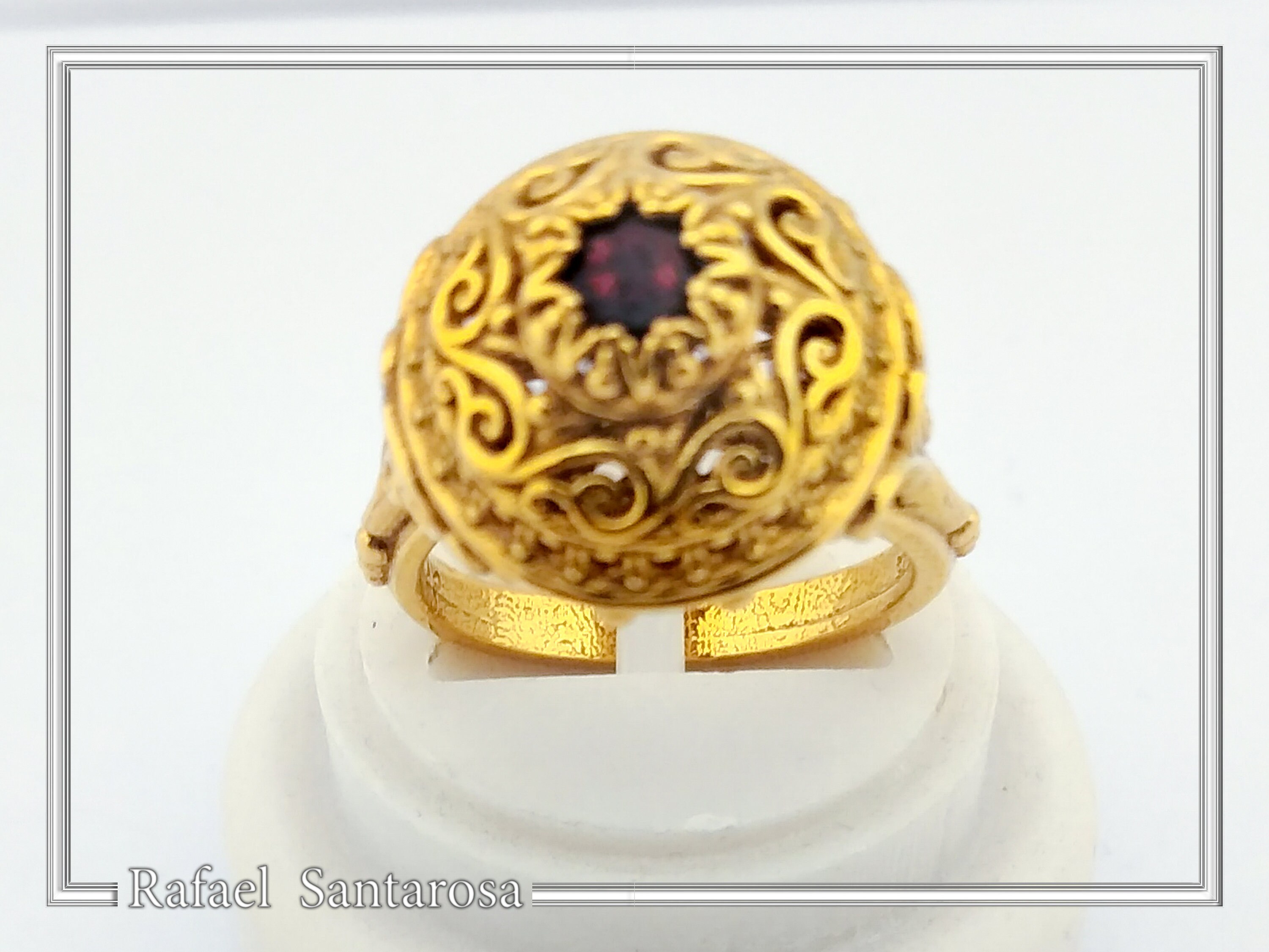 18k Solid Gold Byzantine Natural Gemstone Filigree Statement Ring: Handmade Boho Ring For Her — additional product image 5 from Rafael Santarosa Fine Jewelry