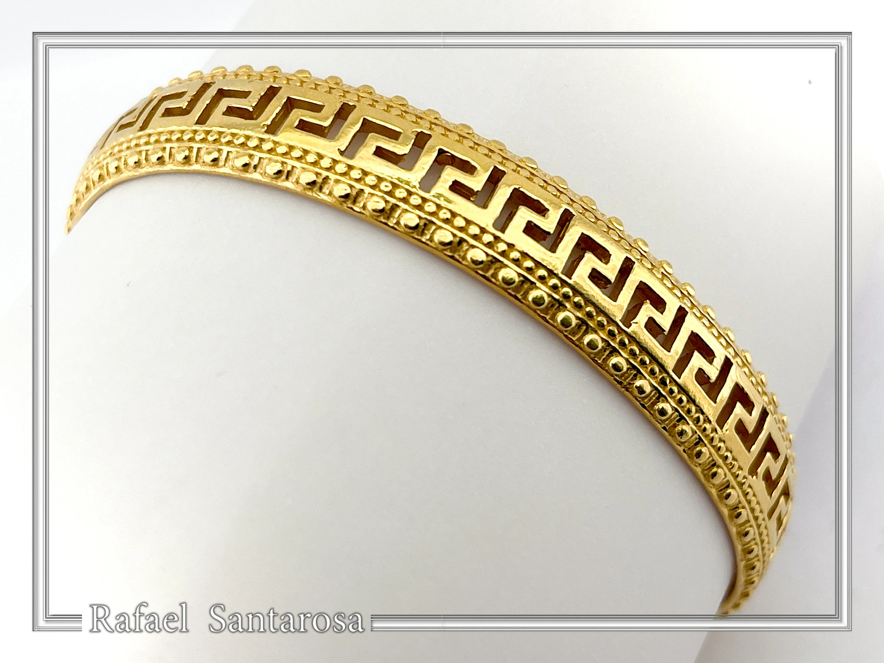 Greek Key Meander Design Adjustable Cuff Bracelet: Sterling Silver 18K Gold Filled — additional product image 3 from Rafael Santarosa Fine Jewelry