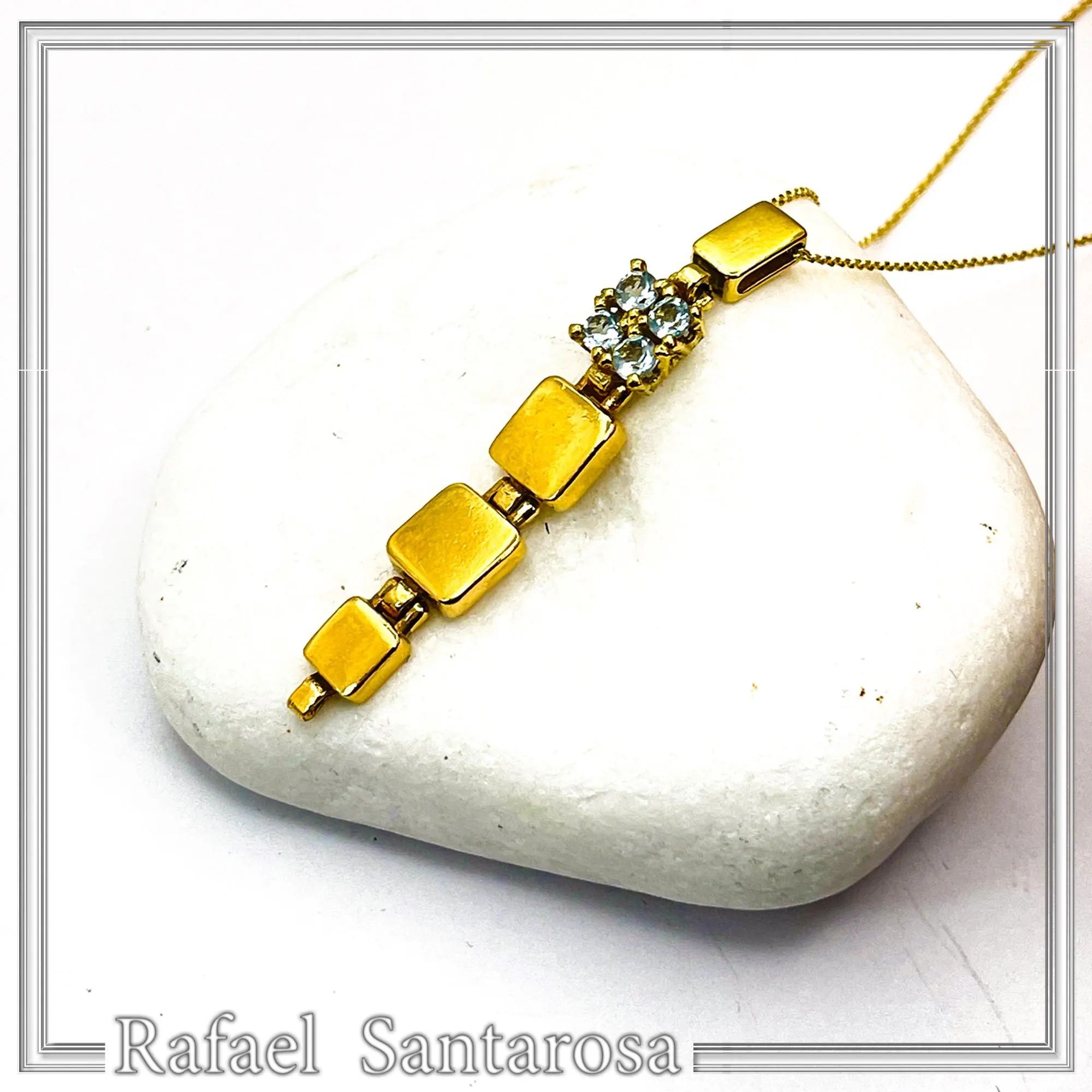 Sterling Silver Gold Filled Sky Blue Topaz Dangle Pendant Art Deco Handmade Necklace — additional product image 8 from Rafael Santarosa Fine Jewelry