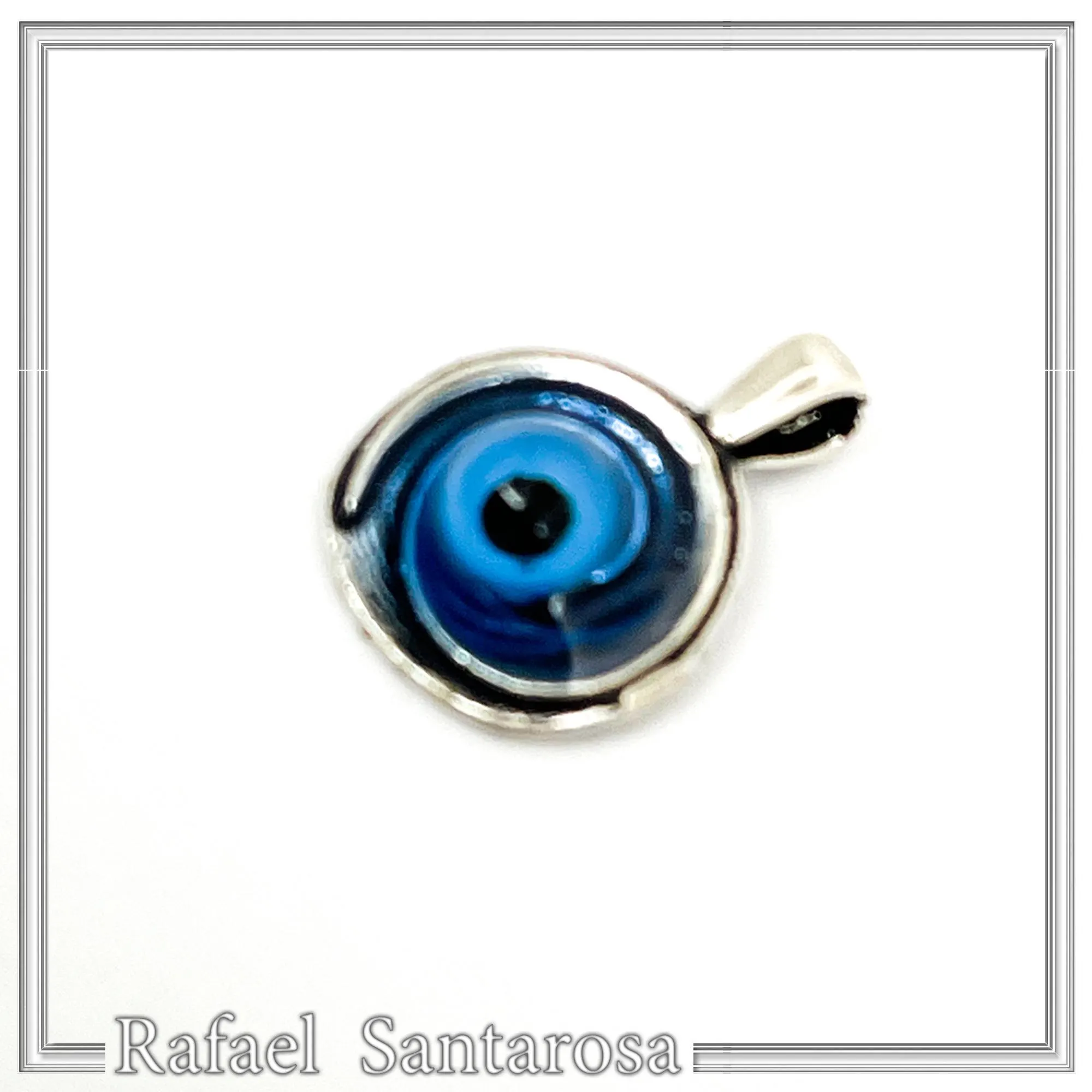 Evil Eye Spiral Talisman Necklace: Sky Blue Transparent Enamel on Oxidised Sterling Silver — additional product image 9 from Rafael Santarosa Fine Jewelry