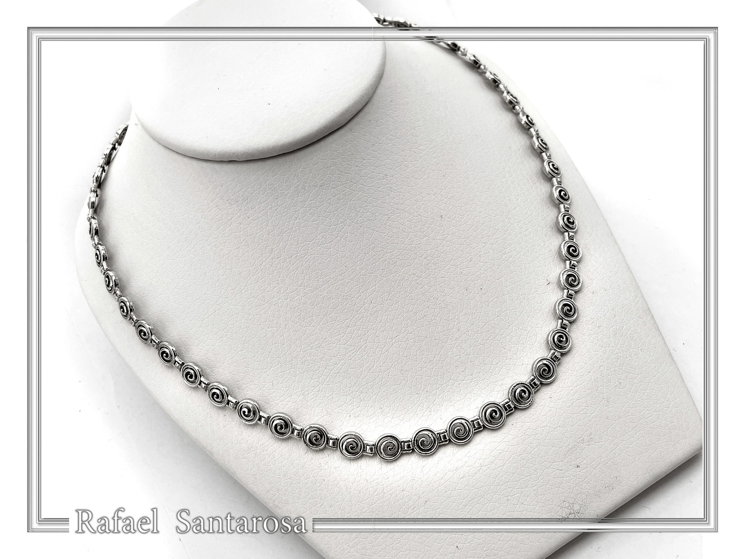 Spiral Eternity Symbol Beaded Necklace: Ancient Greek Museum Replica Jewelry Oxidized Sterling Silver — additional product image 10 from Rafael Santarosa Fine Jewelry