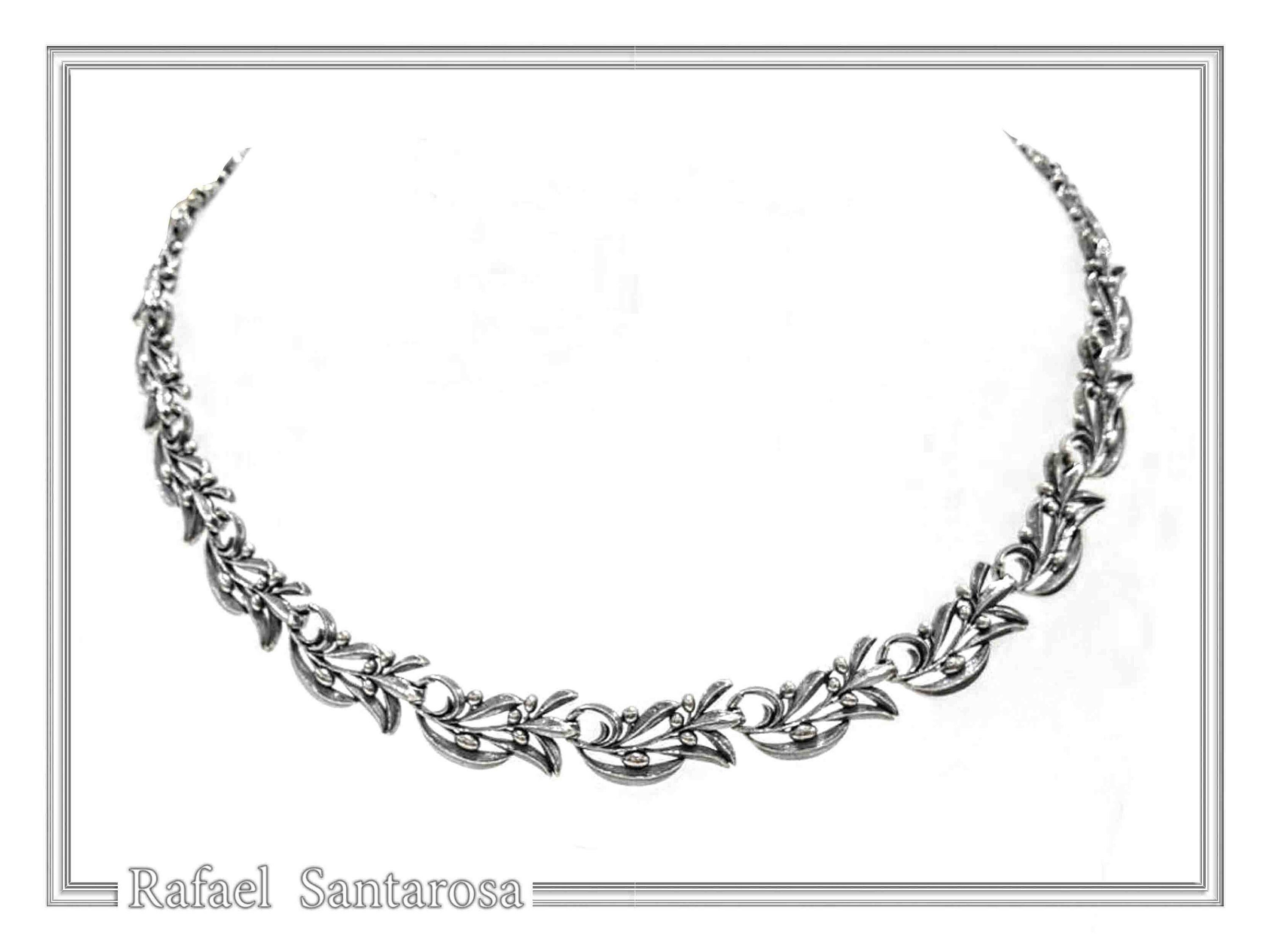Olive Leaf Branch Beaded Floral Necklace Ancient Greek Symbol of Peace & Victory: Oxidized Silver — additional product image 3 from Rafael Santarosa Fine Jewelry