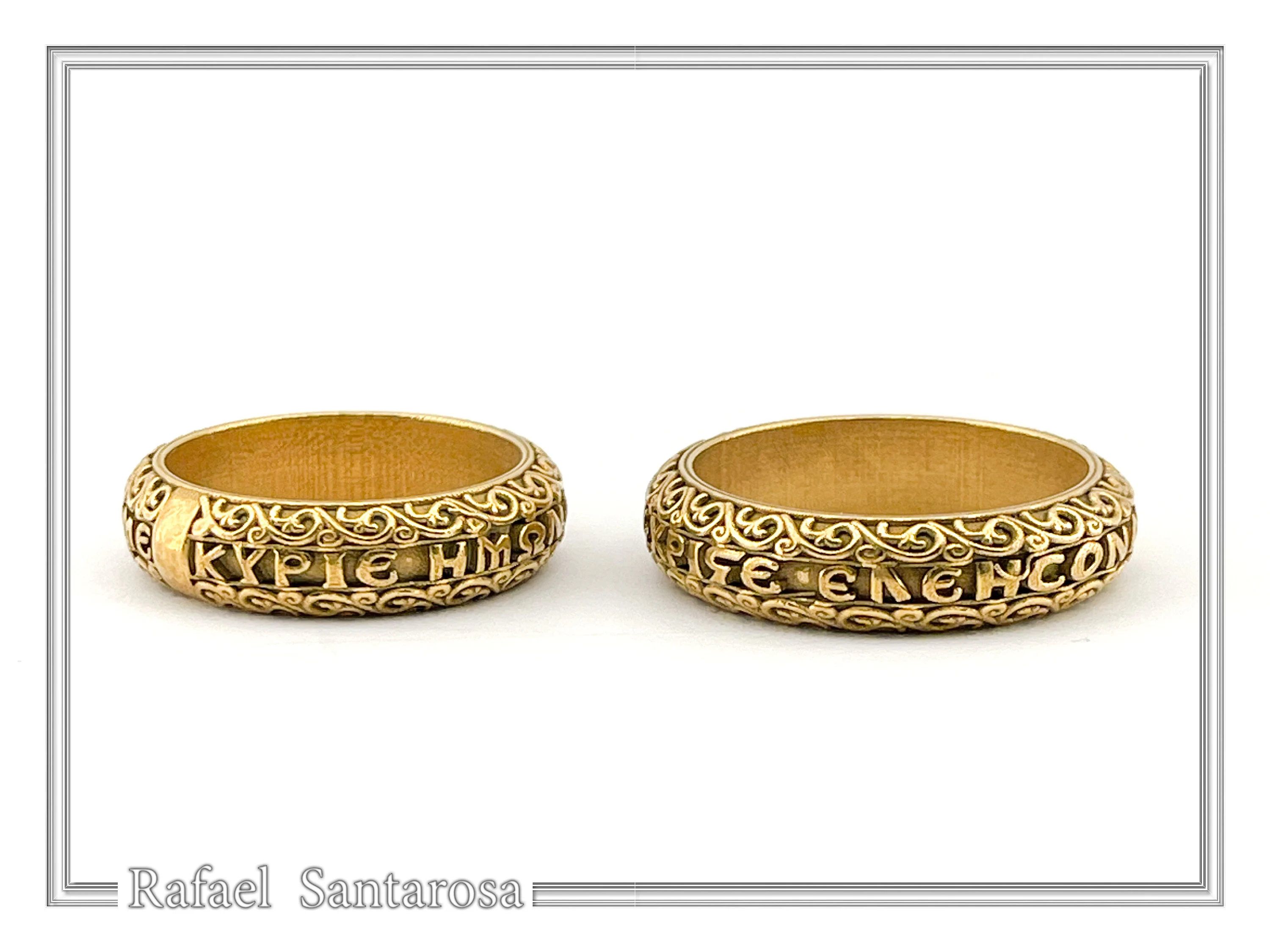 Orthodox Religious "Jesus Have Mercy" Prayer Ring: Byzantine Solid Gold Wedding Band — additional product image 8 from Rafael Santarosa Fine Jewelry