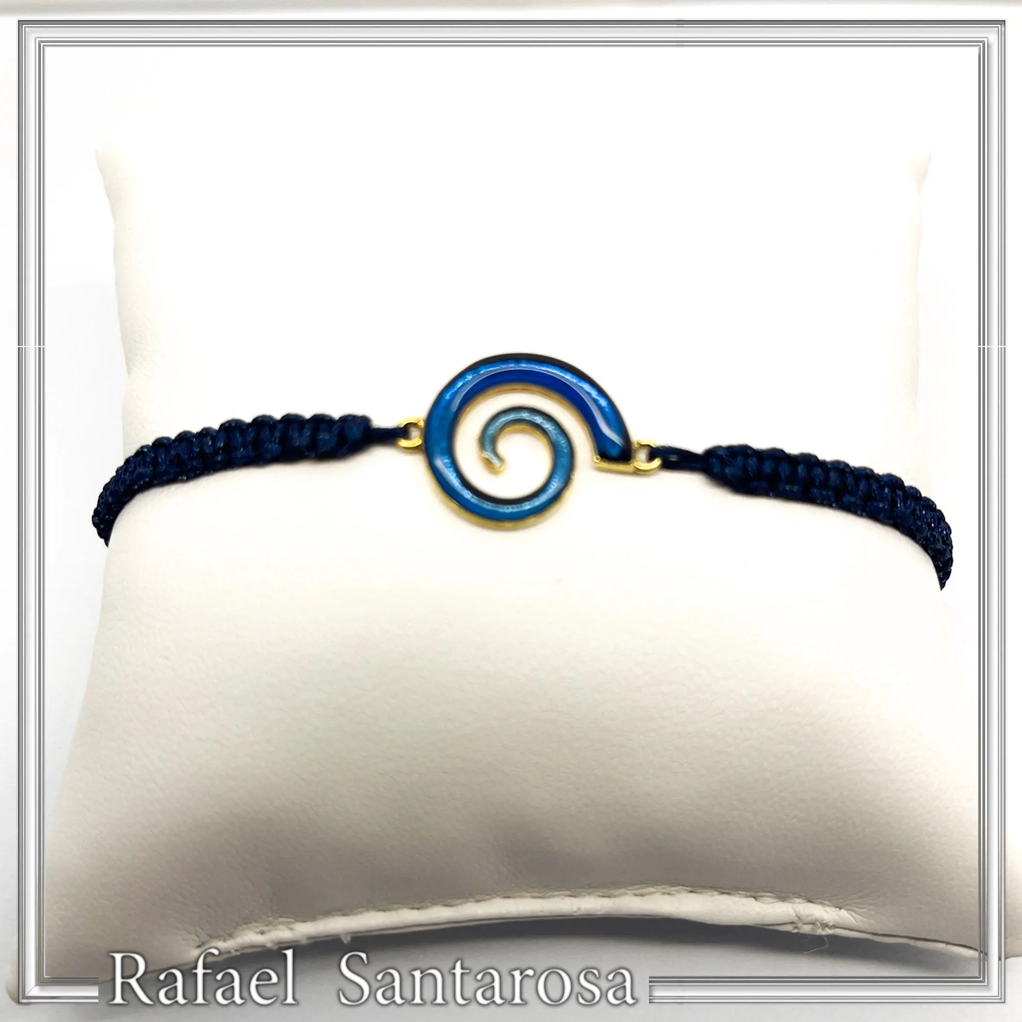 Blue Enamel Spiral Eternity Symbol Macrame Cord Charm Bracelet: 18K Gold Filled Sterling Silver — additional product image 8 from Rafael Santarosa Fine Jewelry