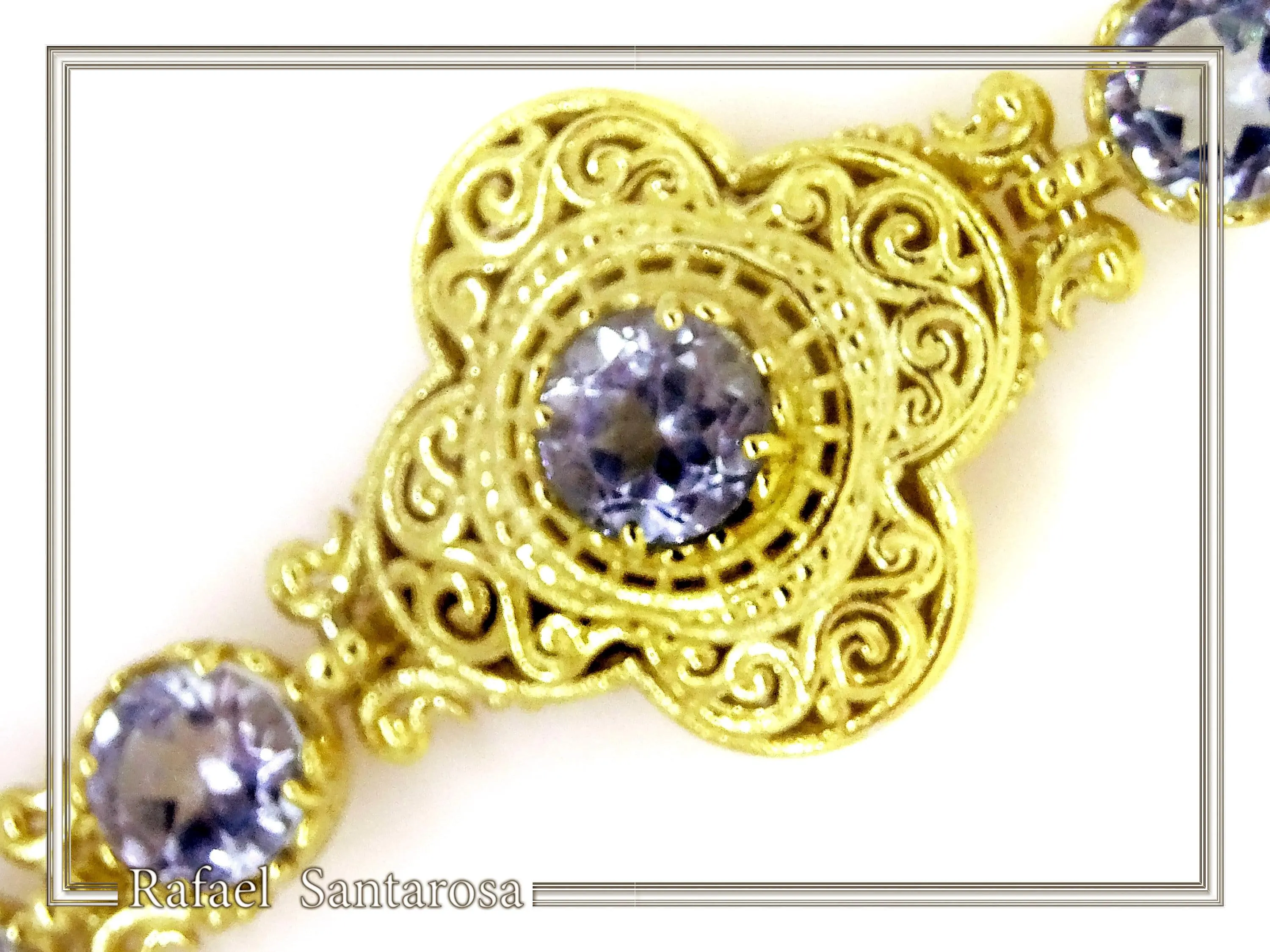 18K Gold Beaded Bracelet Handcrafted Byzantine Cross Filigree: Natural Genuine Sky-Blue Topaz Gemstones — additional product image 5 from Rafael Santarosa Fine Jewelry