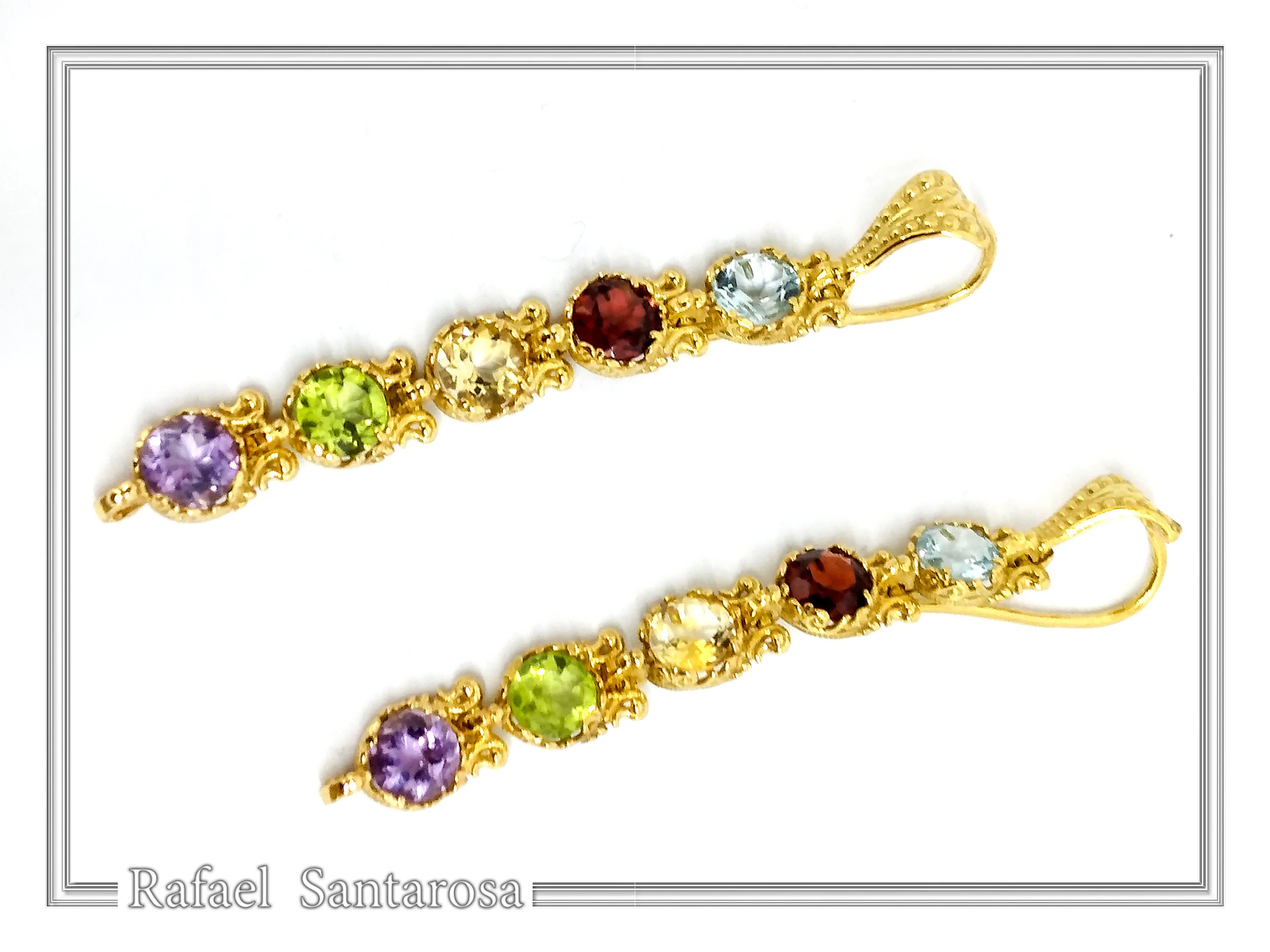 18k Gold Byzantine Filigree Multi Gemstone Dangle Beaded Earrings: Multi Coloured Natural Gems — additional product image 5 from Rafael Santarosa Fine Jewelry