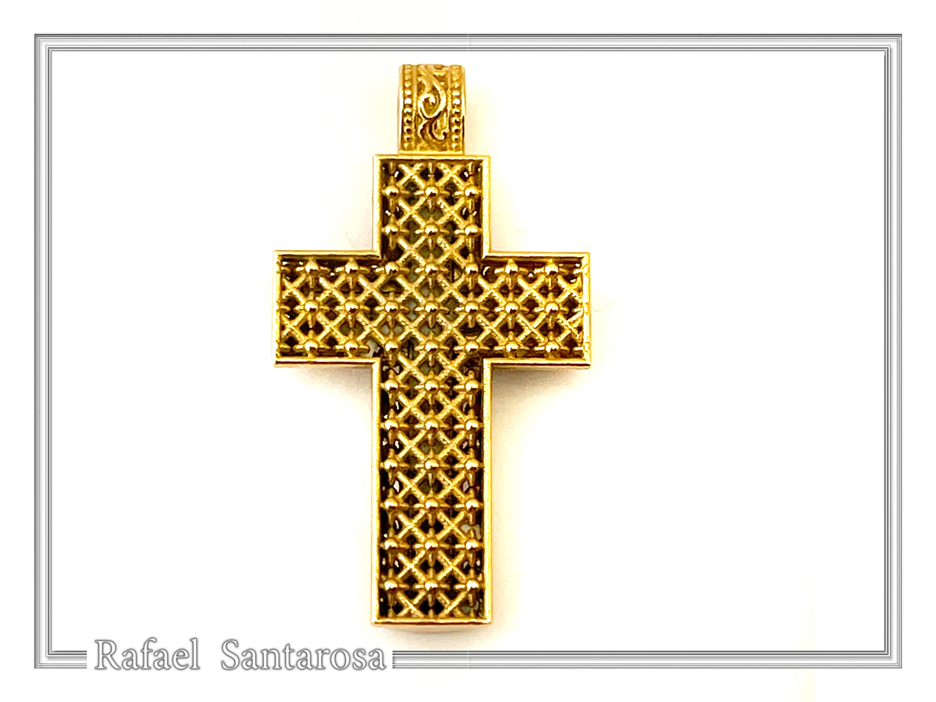 Byzantine Filigree Orthodox Christian Religious Baptism Cross Pendant 18K Solid Gold Cross — additional product image 5 from Rafael Santarosa Fine Jewelry
