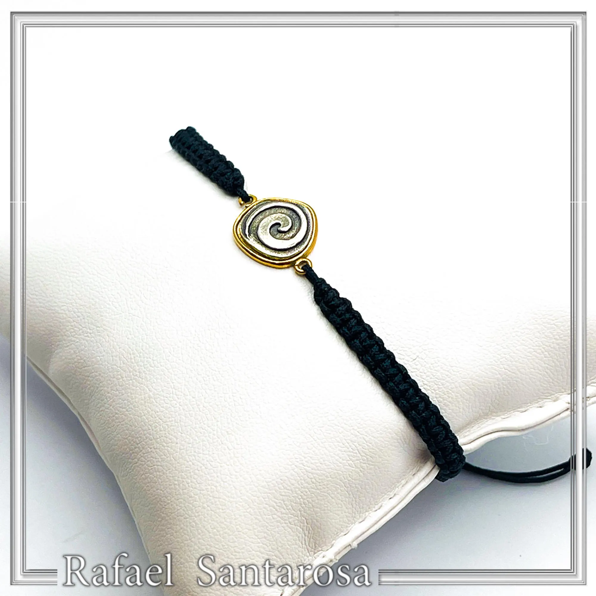 Spiral Macrame Bracelet Oxidized Sterling silver charm on 18K gold filled base. Museum replica — additional product image 7 from Rafael Santarosa Fine Jewelry
