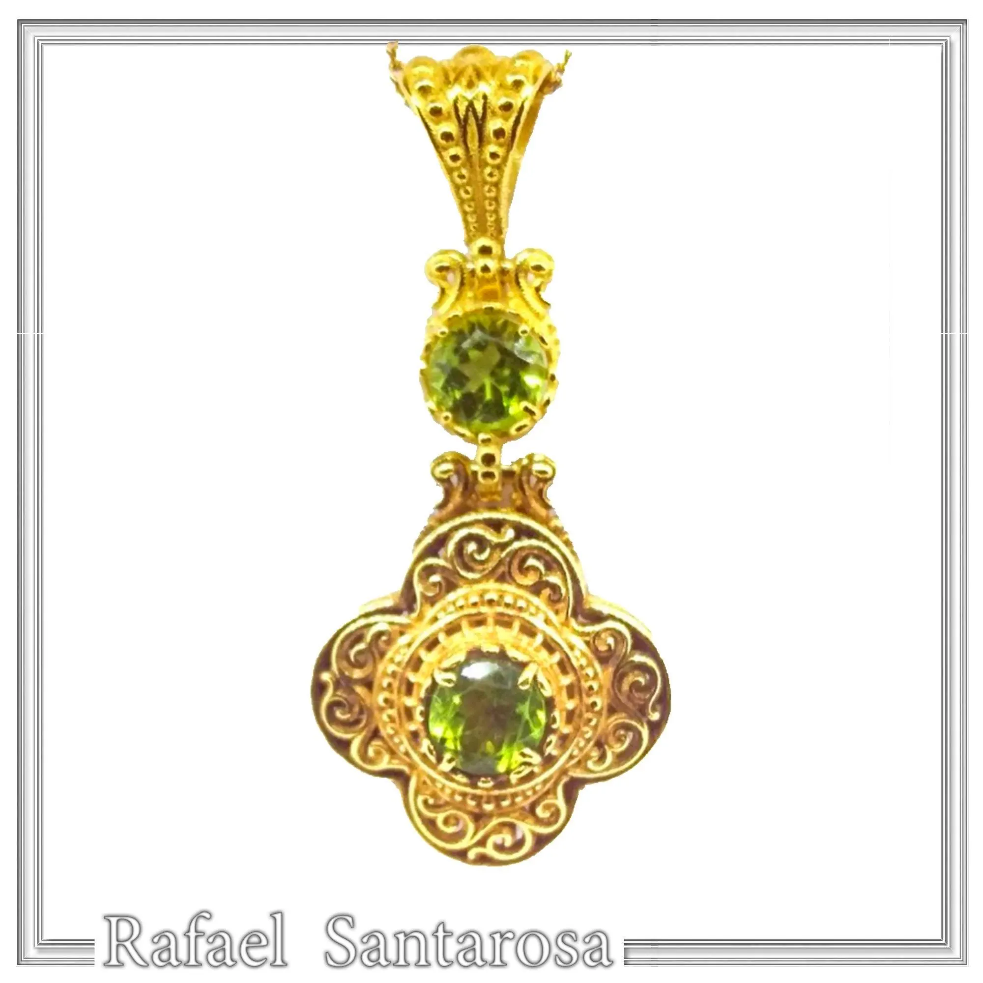 Byzantine Cross Pendant Sterling Silver 18k Gold Filled Peridot 5mm Gemstone Brilliant Cut Necklace