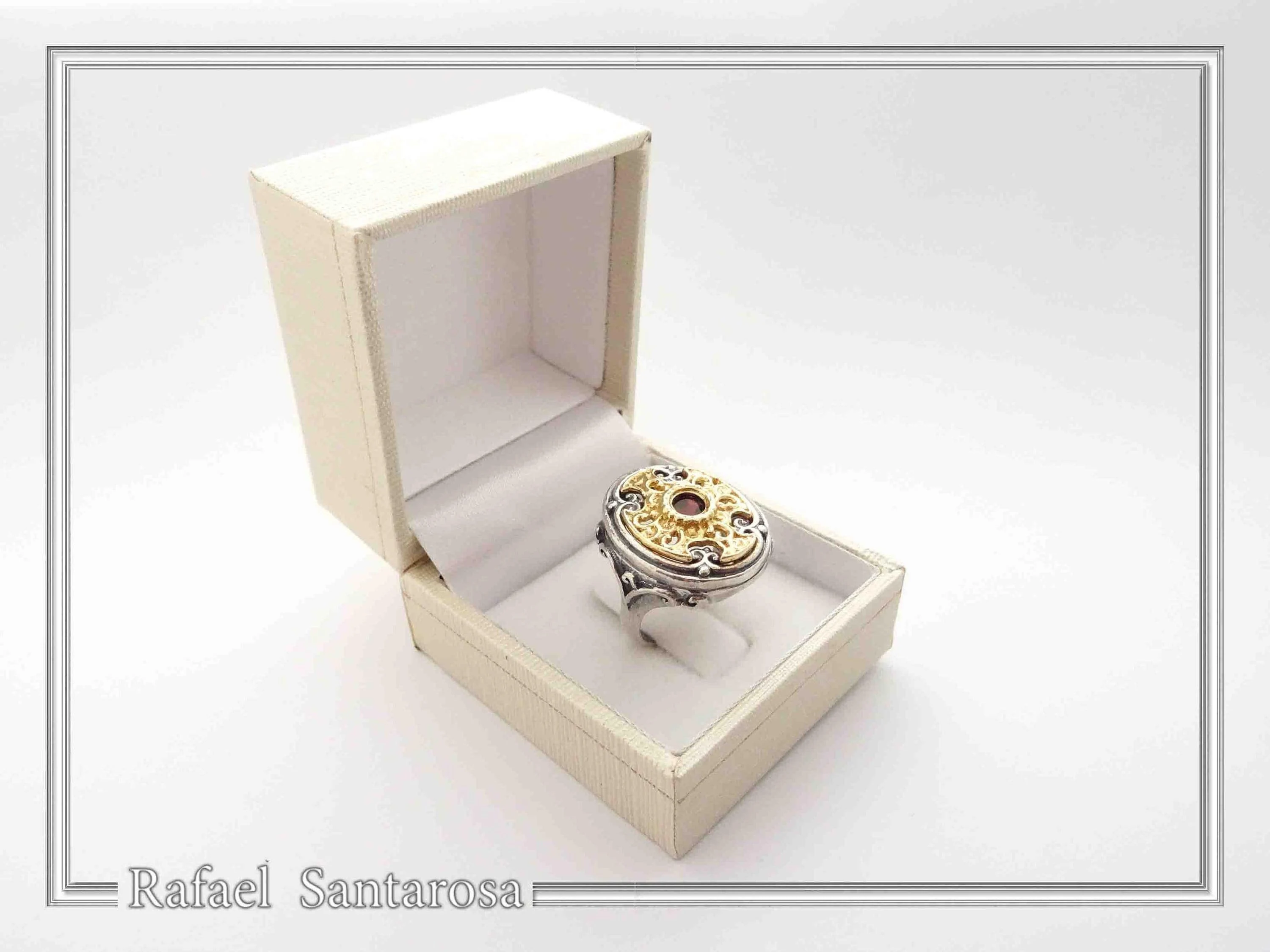 Byzantine Natural Garnet Ring for Her: Oxidized and 18K Gold filled Sterling Silver — additional product image 9 from Rafael Santarosa Fine Jewelry