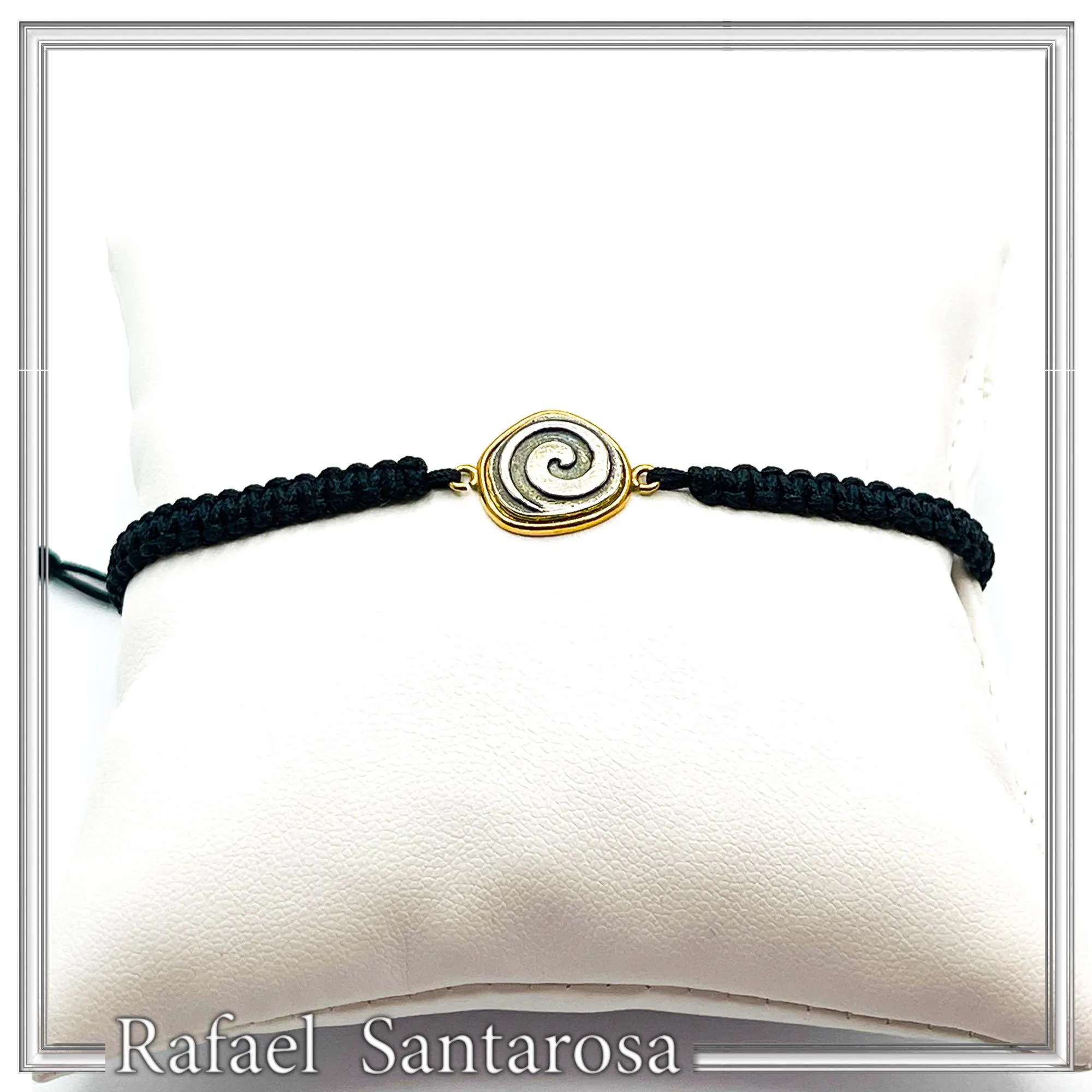 Spiral Macrame Bracelet Oxidized Sterling silver charm on 18K gold filled base. Museum replica — additional product image 5 from Rafael Santarosa Fine Jewelry