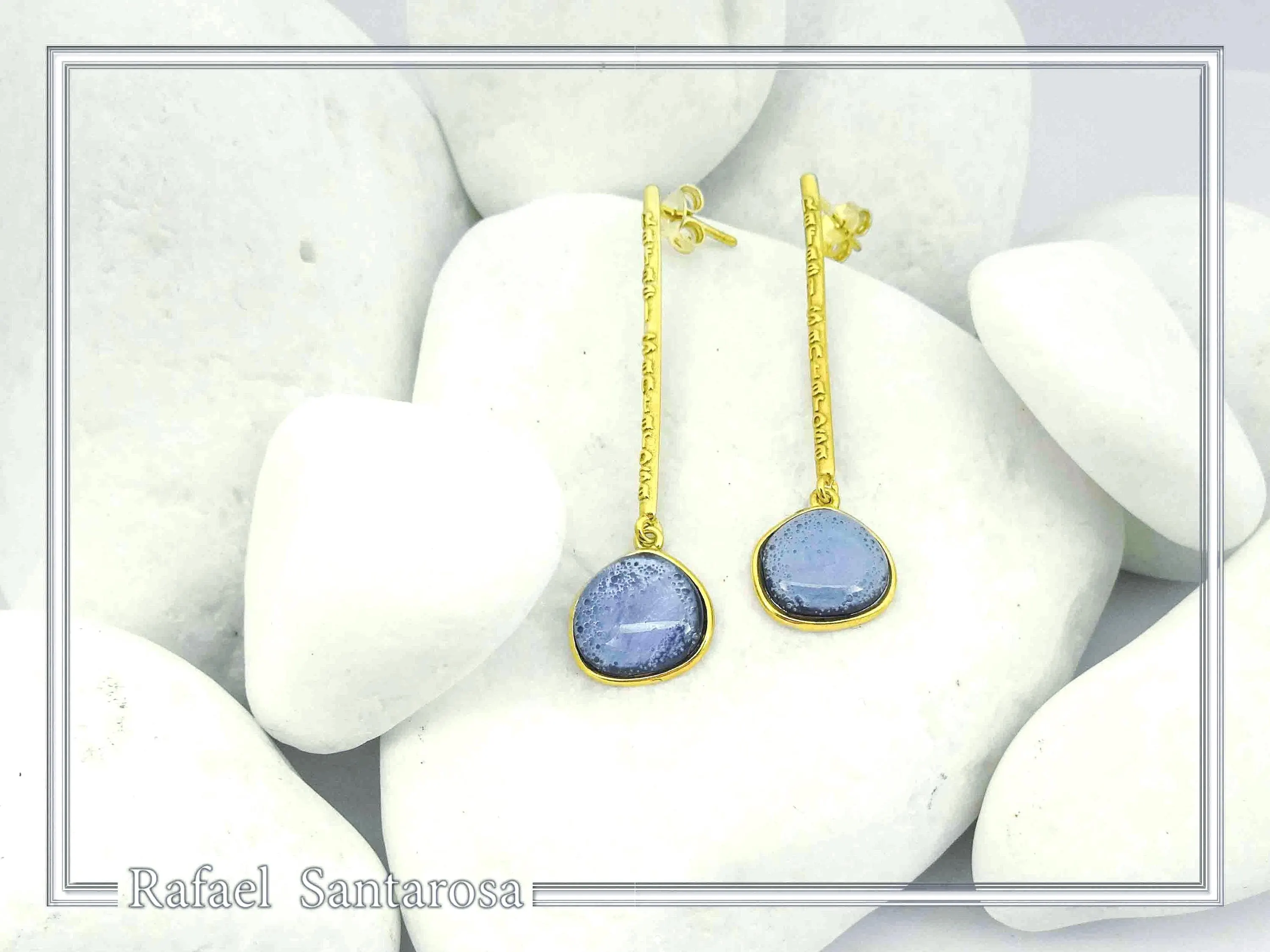Sea Rock Drop Earrings: Sea Blue Enamel on Gold-Filled Sterling Silver — additional product image 2 from Rafael Santarosa Fine Jewelry