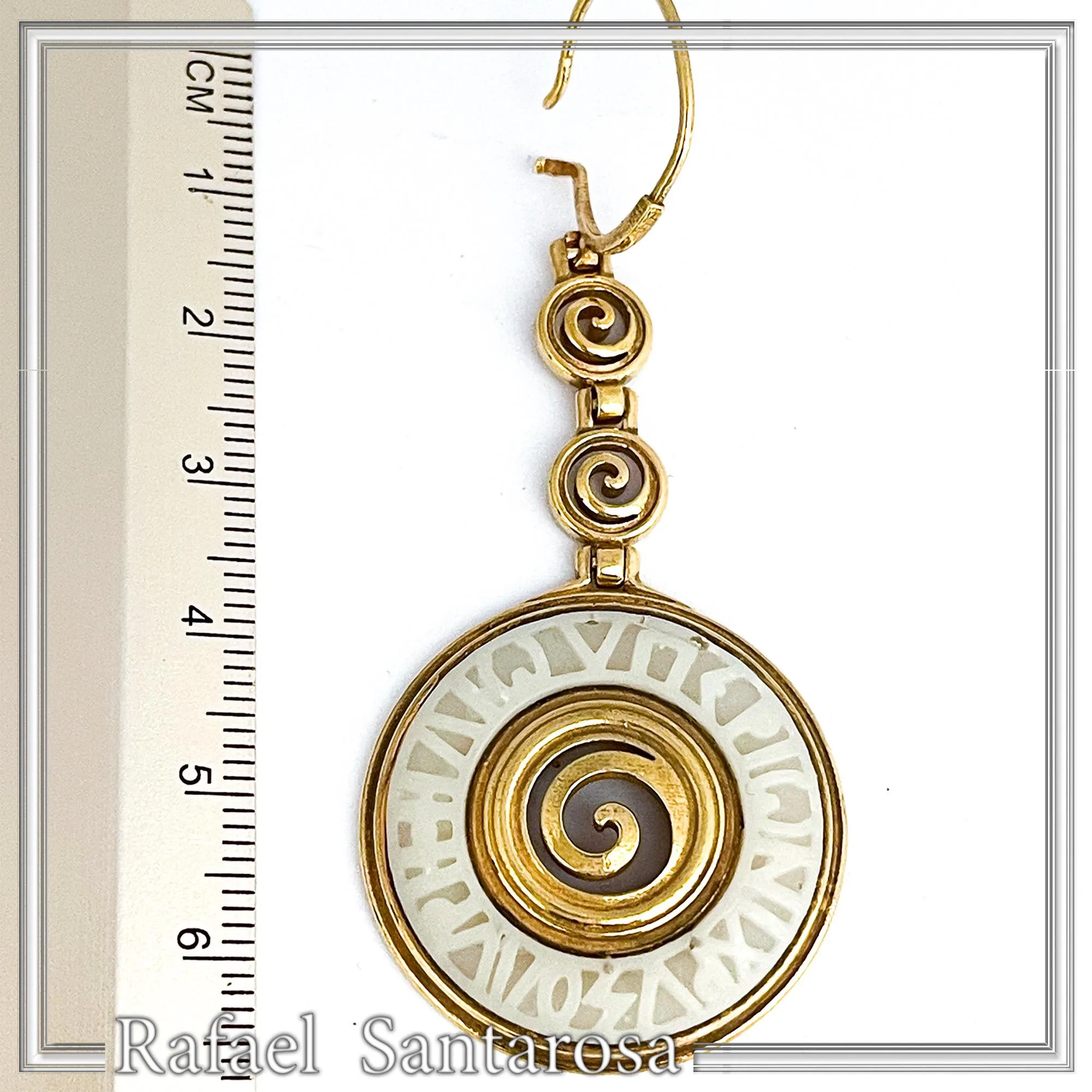 Ancient Greek Prayer to Sun Engraved Marble Spiral Earrings: 18k Gold Filled Sterling Silver — additional product image 5 from Rafael Santarosa Fine Jewelry