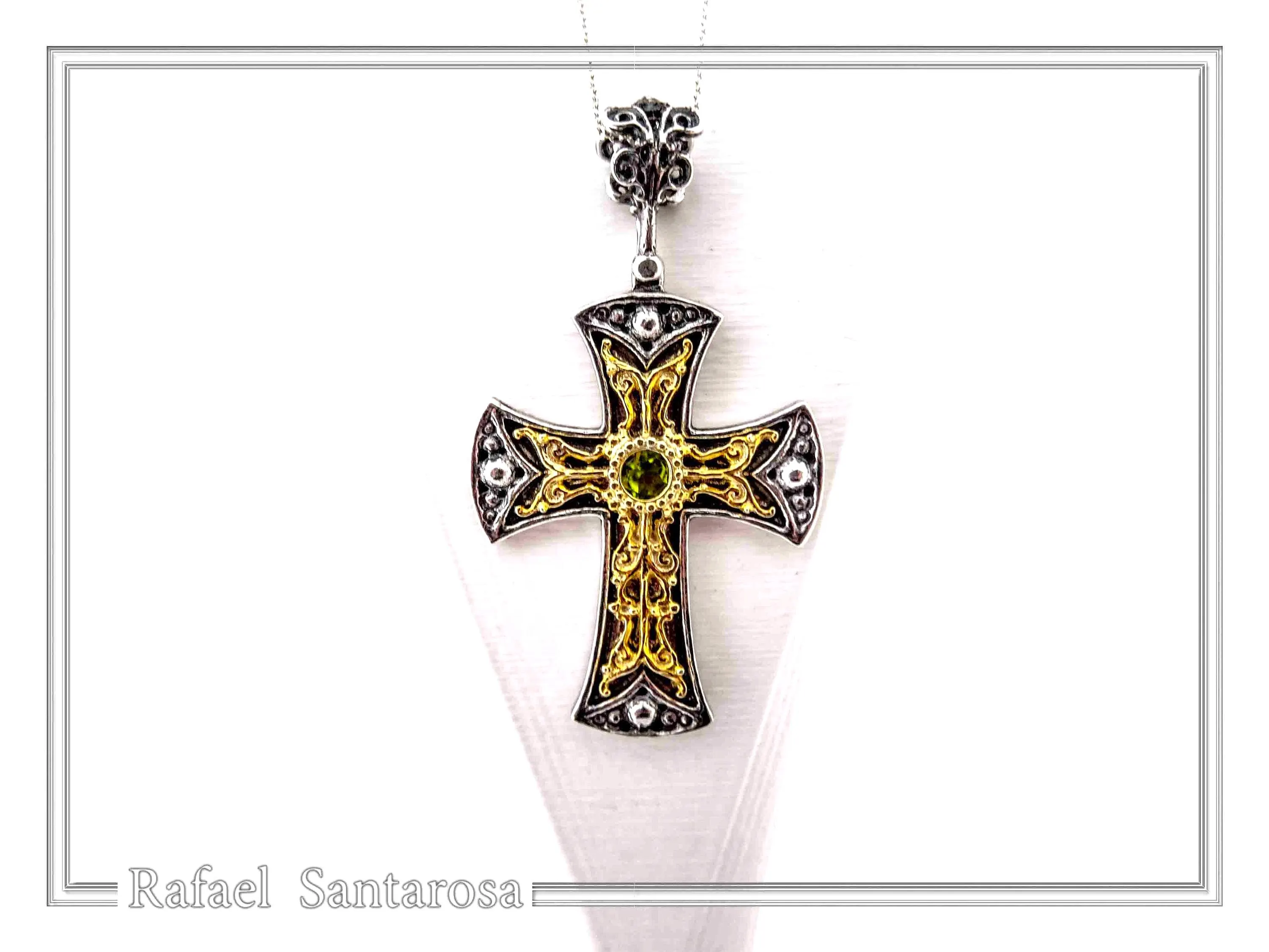 Byzantine Religious Christian Cross Necklace: Natural Garnet, Oxidized & 18K Gold filled Sterling Silver — additional product image 5 from Rafael Santarosa Fine Jewelry