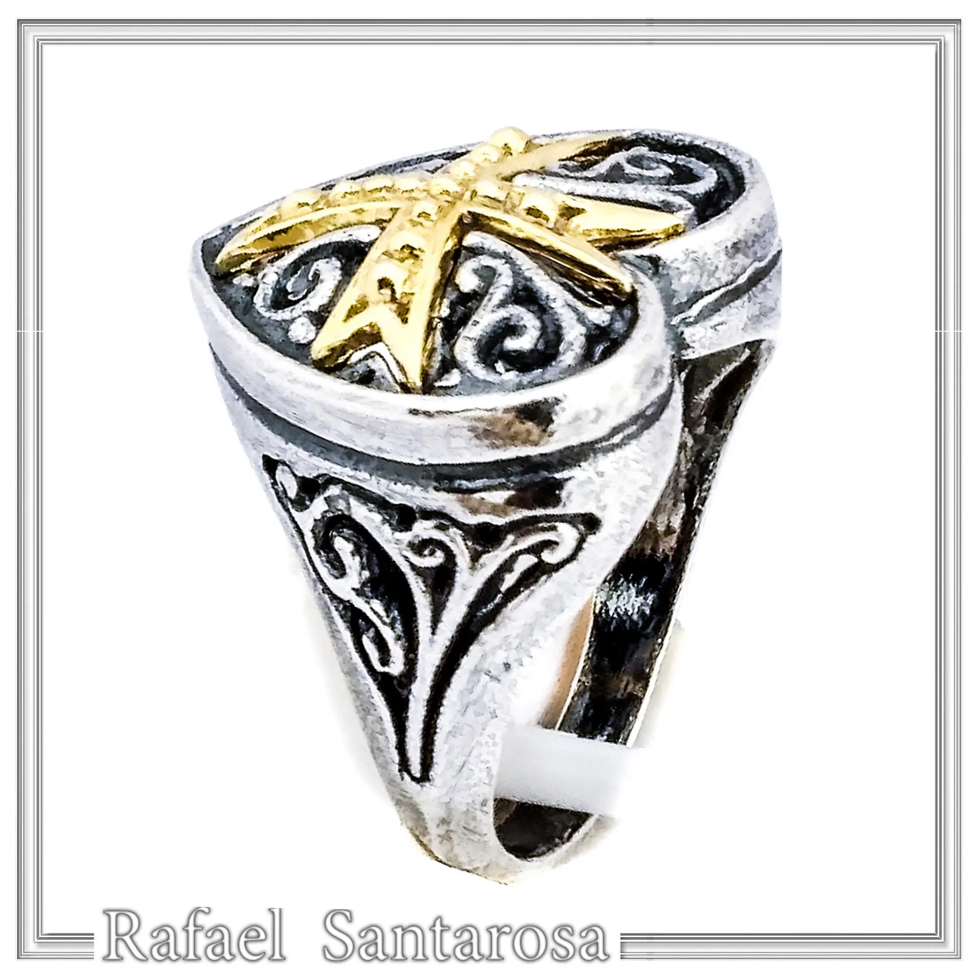 Holy Heart Knight Ring: Medieval Maltese Cross 18K Gold Filled on Oxidized Sterling Silver — additional product image 2 from Rafael Santarosa Fine Jewelry