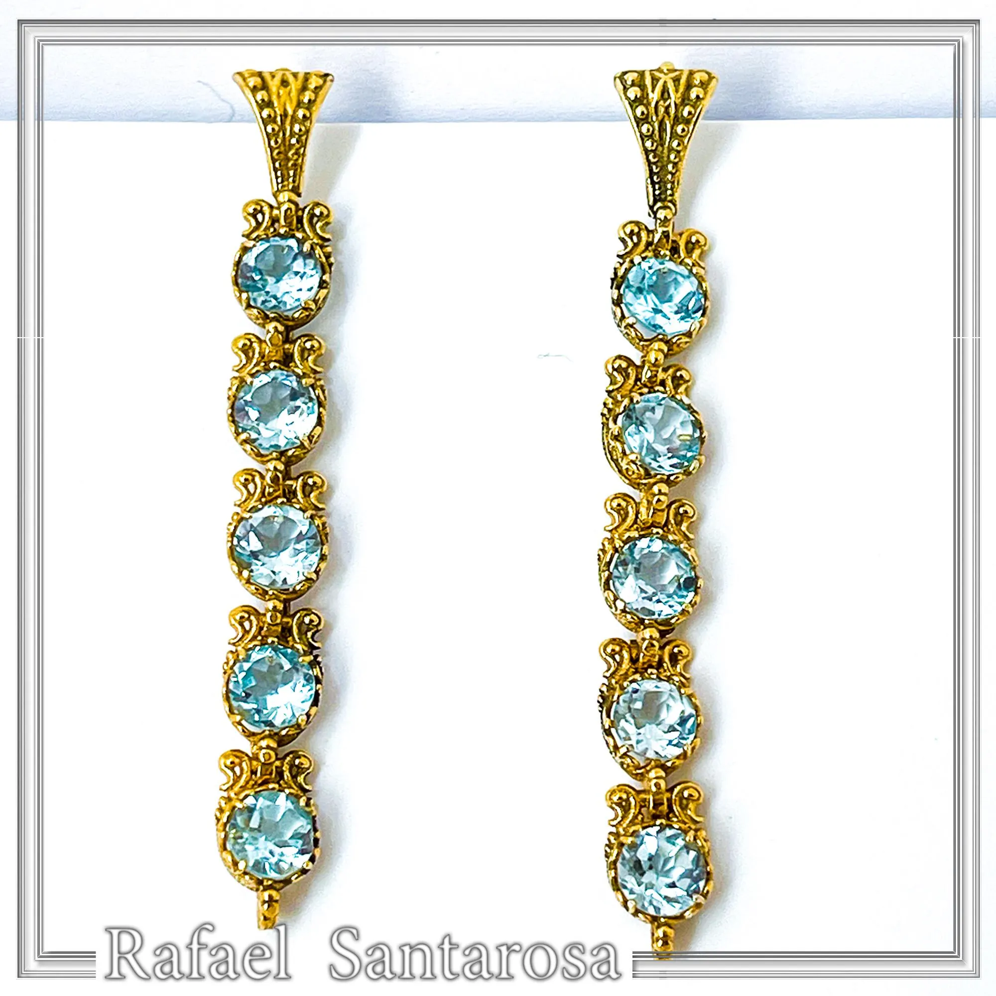 Sky Blue Topaz Vintage Drop Dangle Earrings, 18K Gold Filled Silver, Bridal Jewelry Gift — additional product image 5 from Rafael Santarosa Fine Jewelry