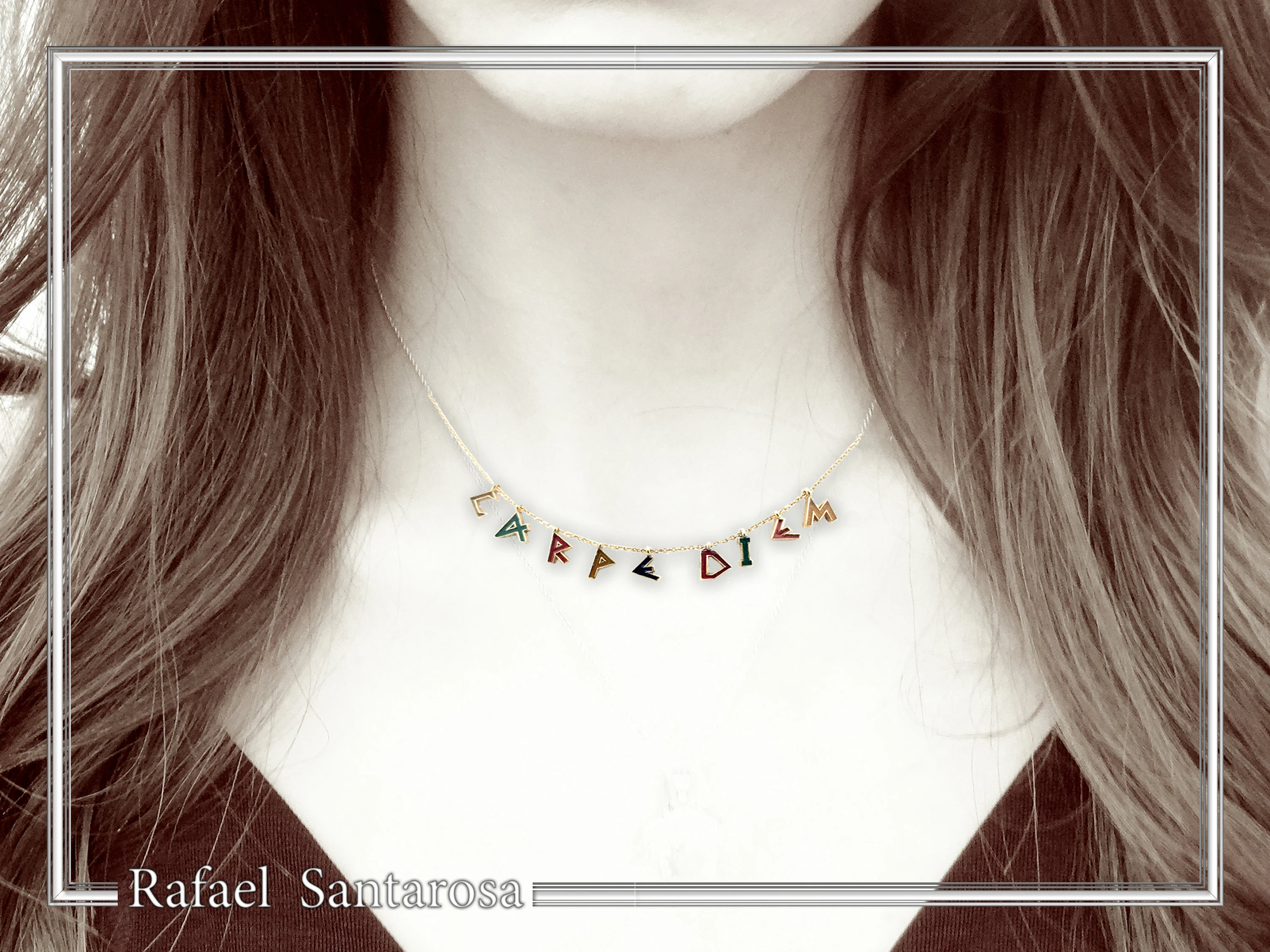 Personalized Carpe Diem Necklace: Gold Filled Silver Beaded Charm, Enamel Latin Font — additional product image 2 from Rafael Santarosa Fine Jewelry