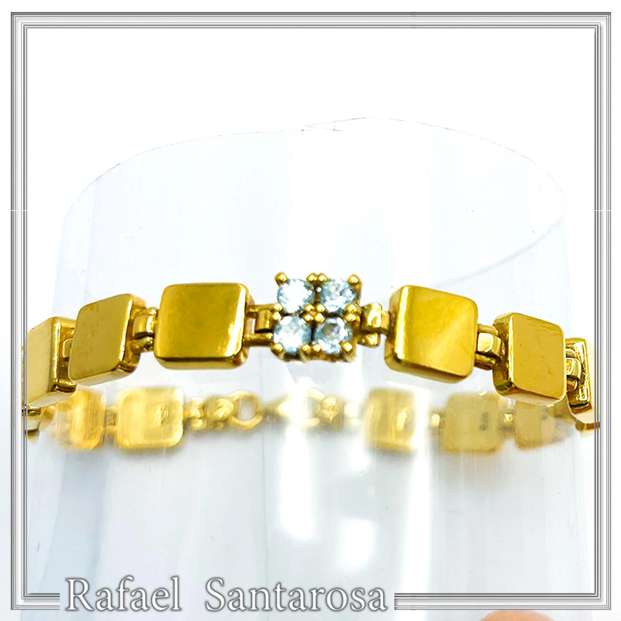 18K Gold Filled Sterling Silver Beaded Bracelet: Natural Sky-Blue Topaz Pave Geometric Link — additional product image 5 from Rafael Santarosa Fine Jewelry