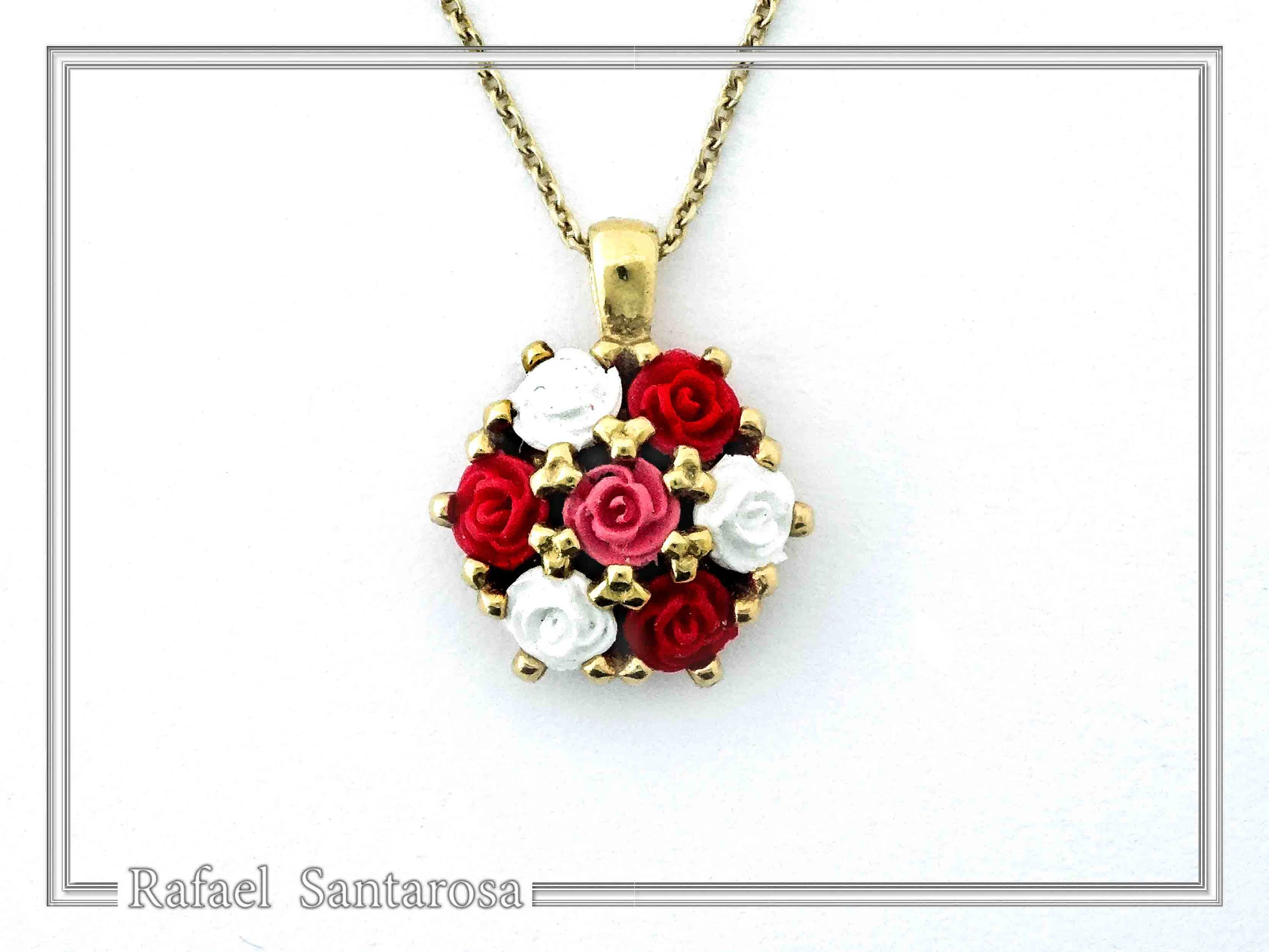 Handmade Alabaster Rose Flowers Necklace: Sterling Silver 18K Gold Filled Floral Pendant — additional product image 8 from Rafael Santarosa Fine Jewelry