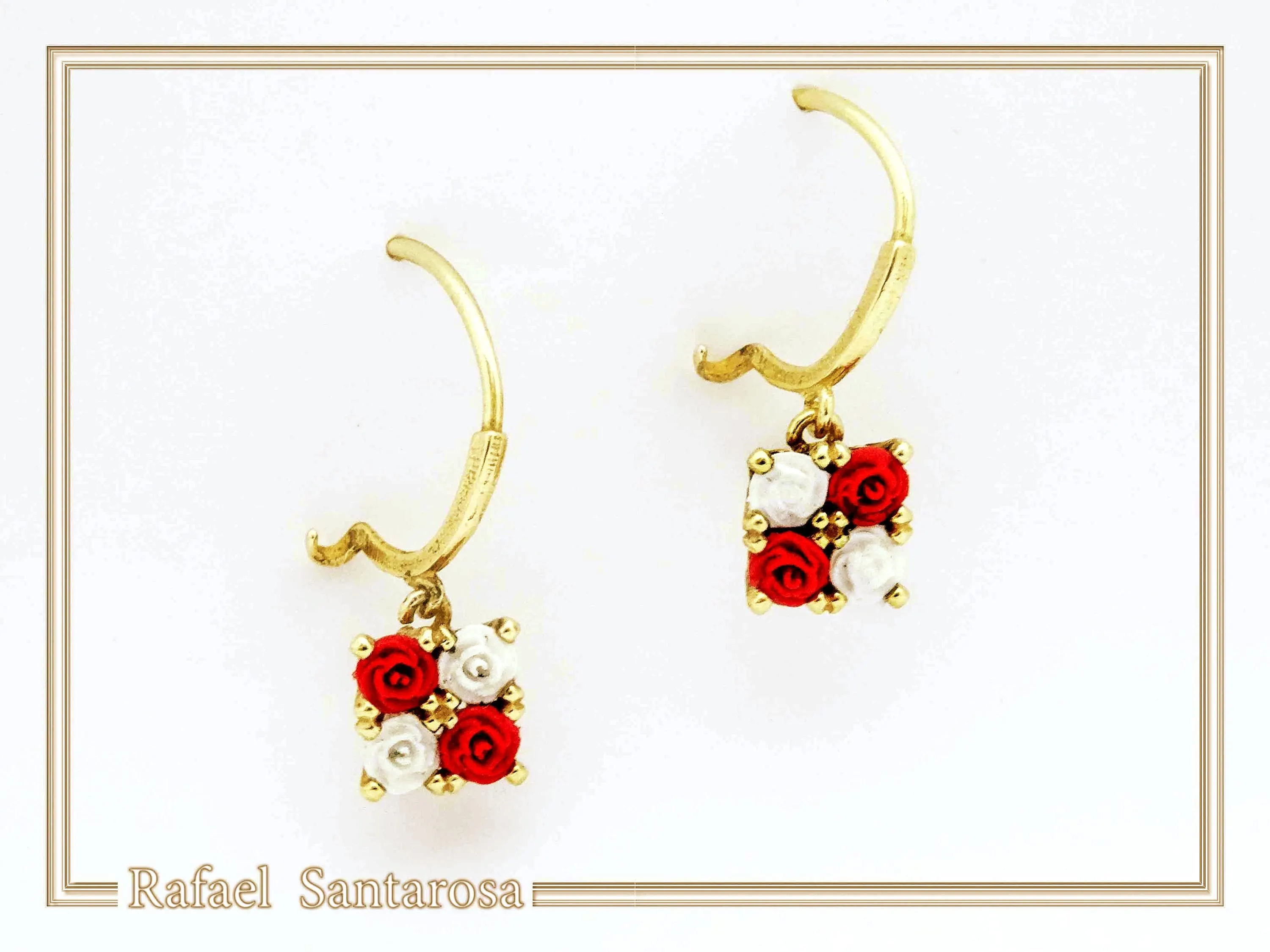Red & White Roses Rose Flowers Shaped Alabaster Gems Drop Earrings: Sterling Silver 18K Gold-Filled — additional product image 7 from Rafael Santarosa Fine Jewelry