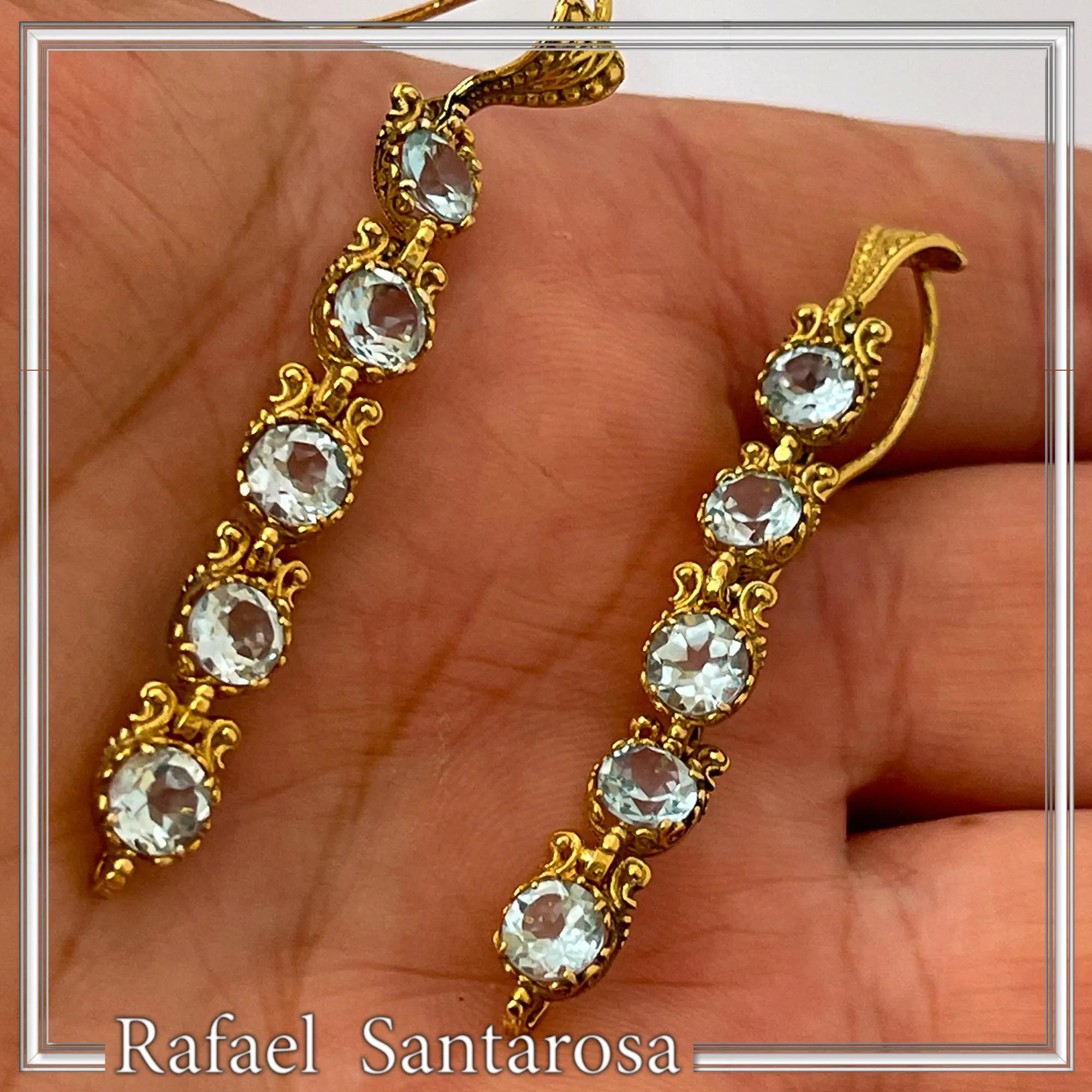 Sky Blue Topaz Vintage Drop Dangle Earrings, 18K Gold Filled Silver, Bridal Jewelry Gift — additional product image 7 from Rafael Santarosa Fine Jewelry