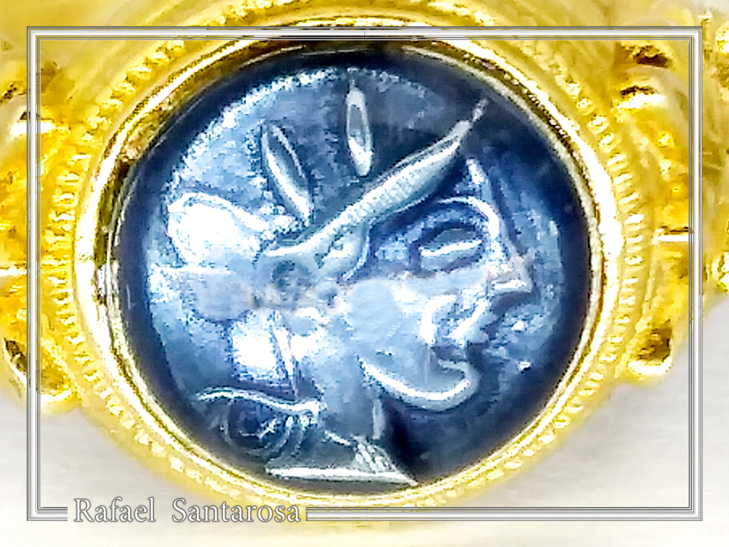 Athena Greek Goddess Head Coin Ring with Antefix Ornaments: Blue Enamel, 18K Gold-Filled Silver — additional product image 6 from Rafael Santarosa Fine Jewelry