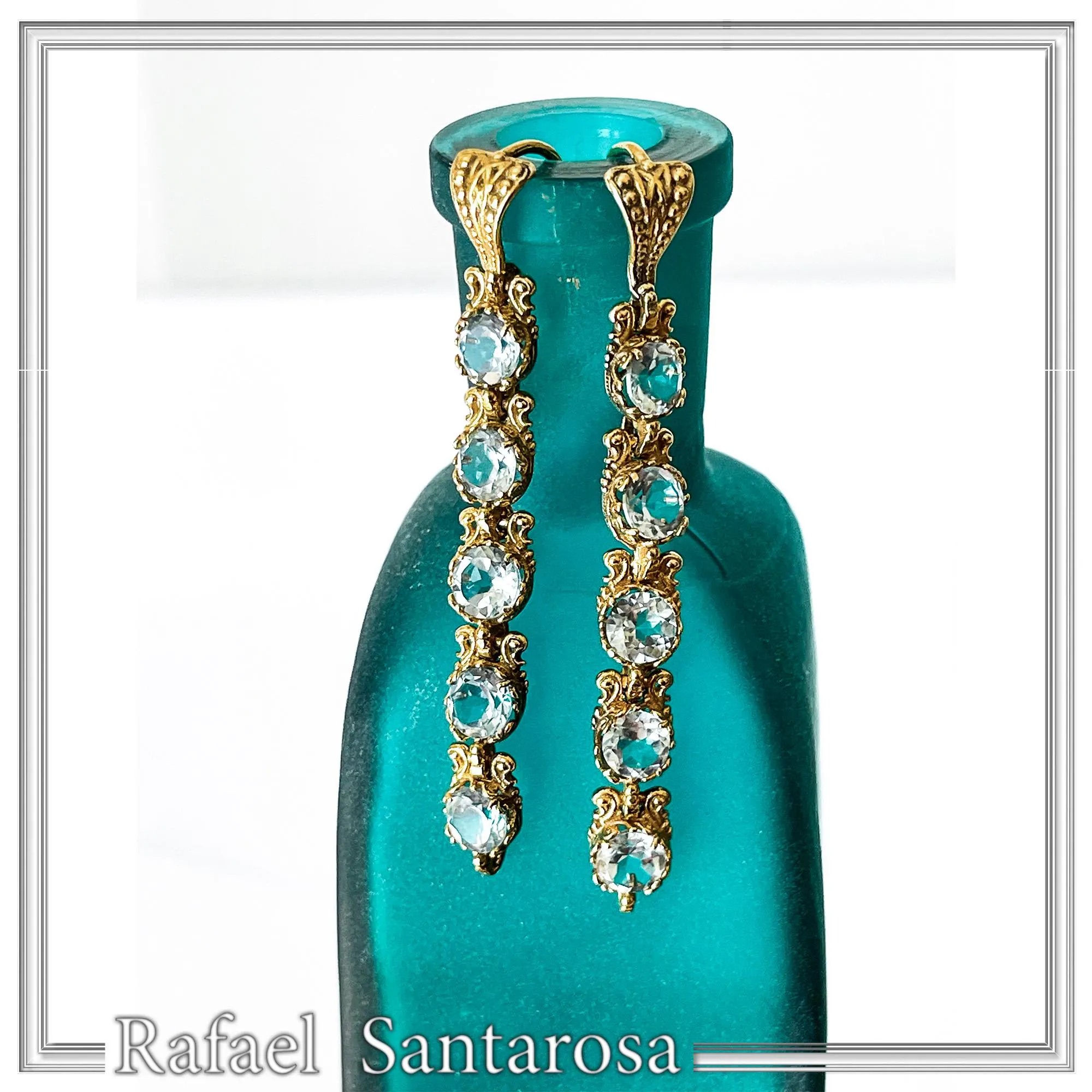 Sky Blue Topaz Vintage Drop Dangle Earrings, 18K Gold Filled Silver, Bridal Jewelry Gift — additional product image 2 from Rafael Santarosa Fine Jewelry