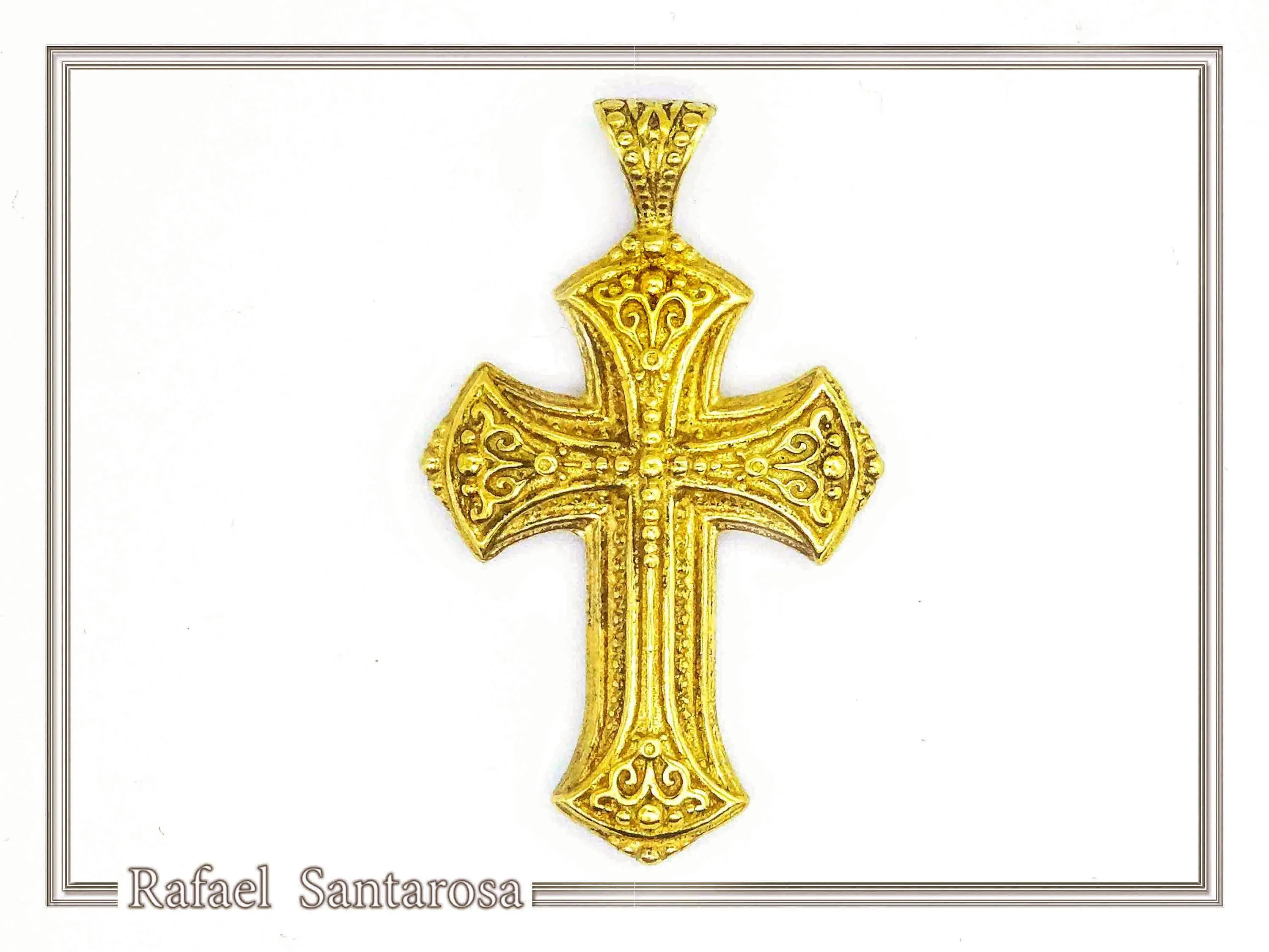 Religious Byzantine Filigree Ornaments Cross Necklace: Sterling Silver Oxidised or 18K Gold Filled Pendant — additional product image 8 from Rafael Santarosa Fine Jewelry