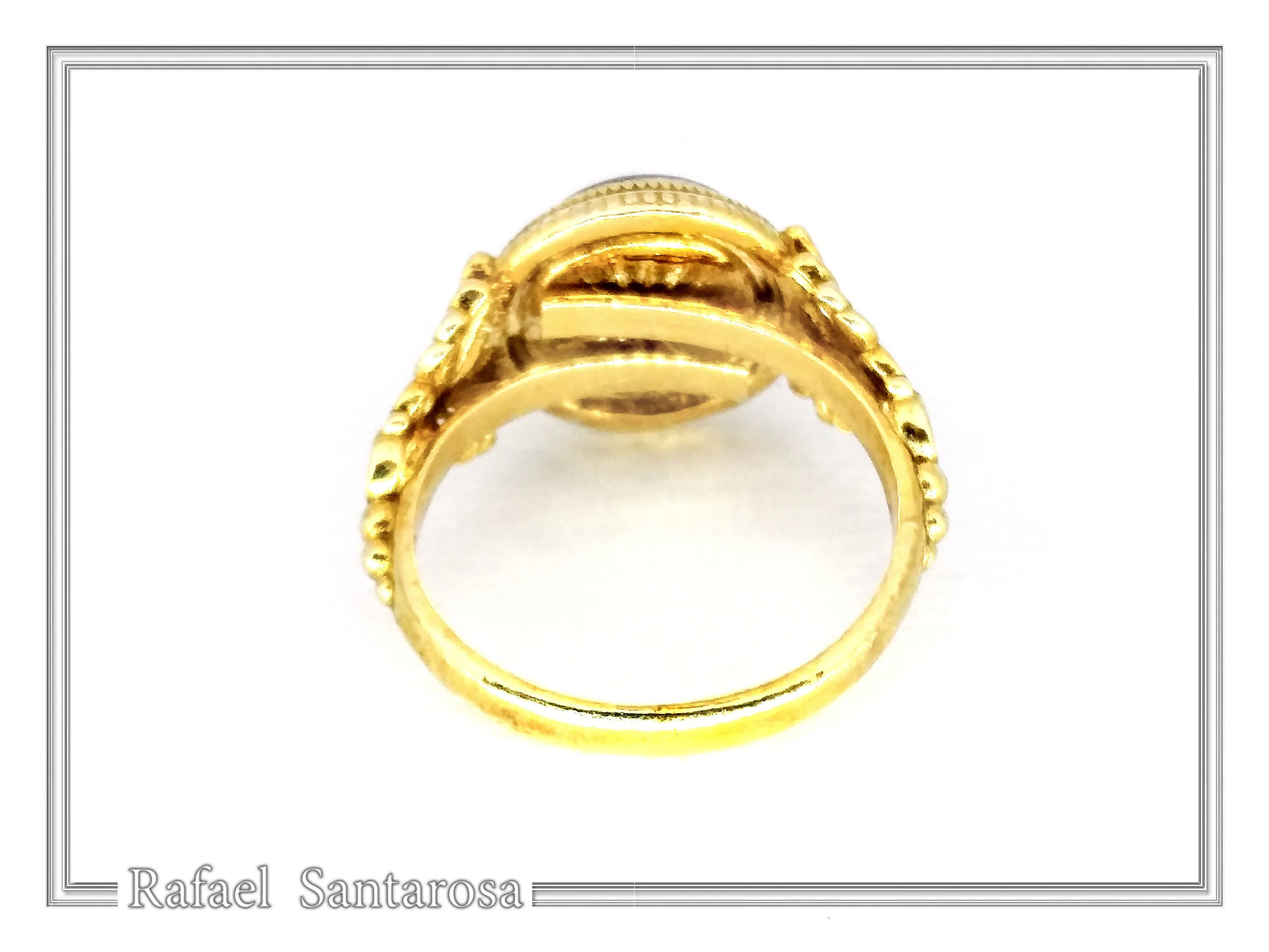Athena Greek Goddess Head Coin Ring with Antefix Ornaments: Blue Enamel, 18K Gold-Filled Silver — additional product image 8 from Rafael Santarosa Fine Jewelry
