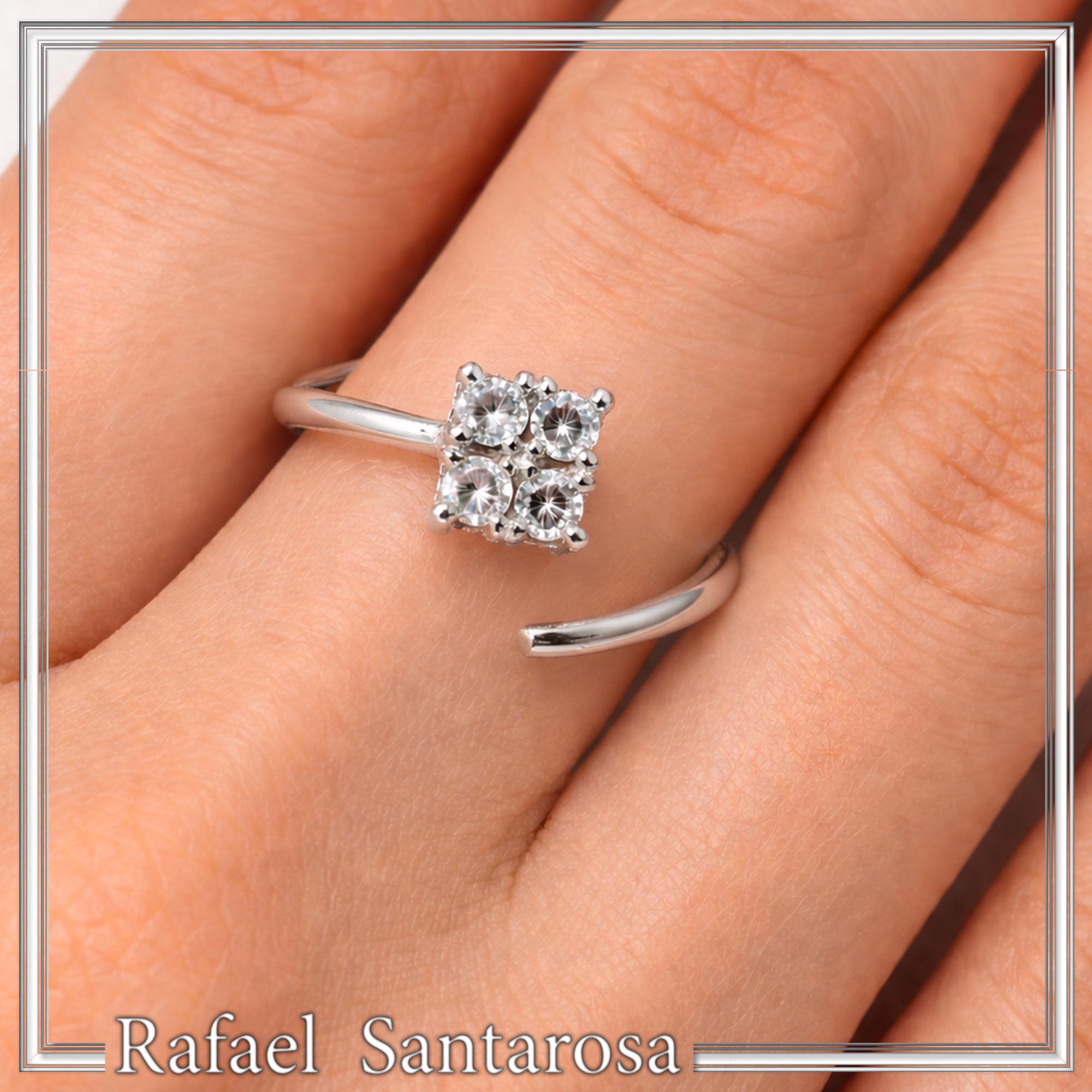 Sterling Silver Adjustable Minimal Square Ring with Four 3mm White Topaz Brilliant Cut Stones — additional product image 2 from Rafael Santarosa Fine Jewelry