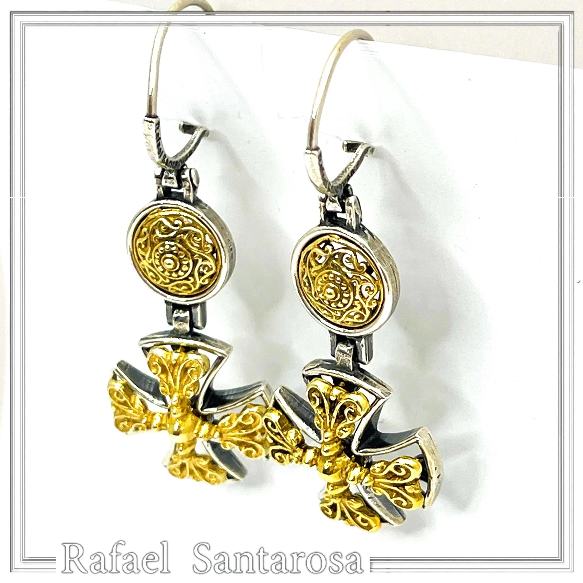 Byzantine religious statement handmade cross earrings, sterling silver 18K gold filled — additional product image 7 from Rafael Santarosa Fine Jewelry