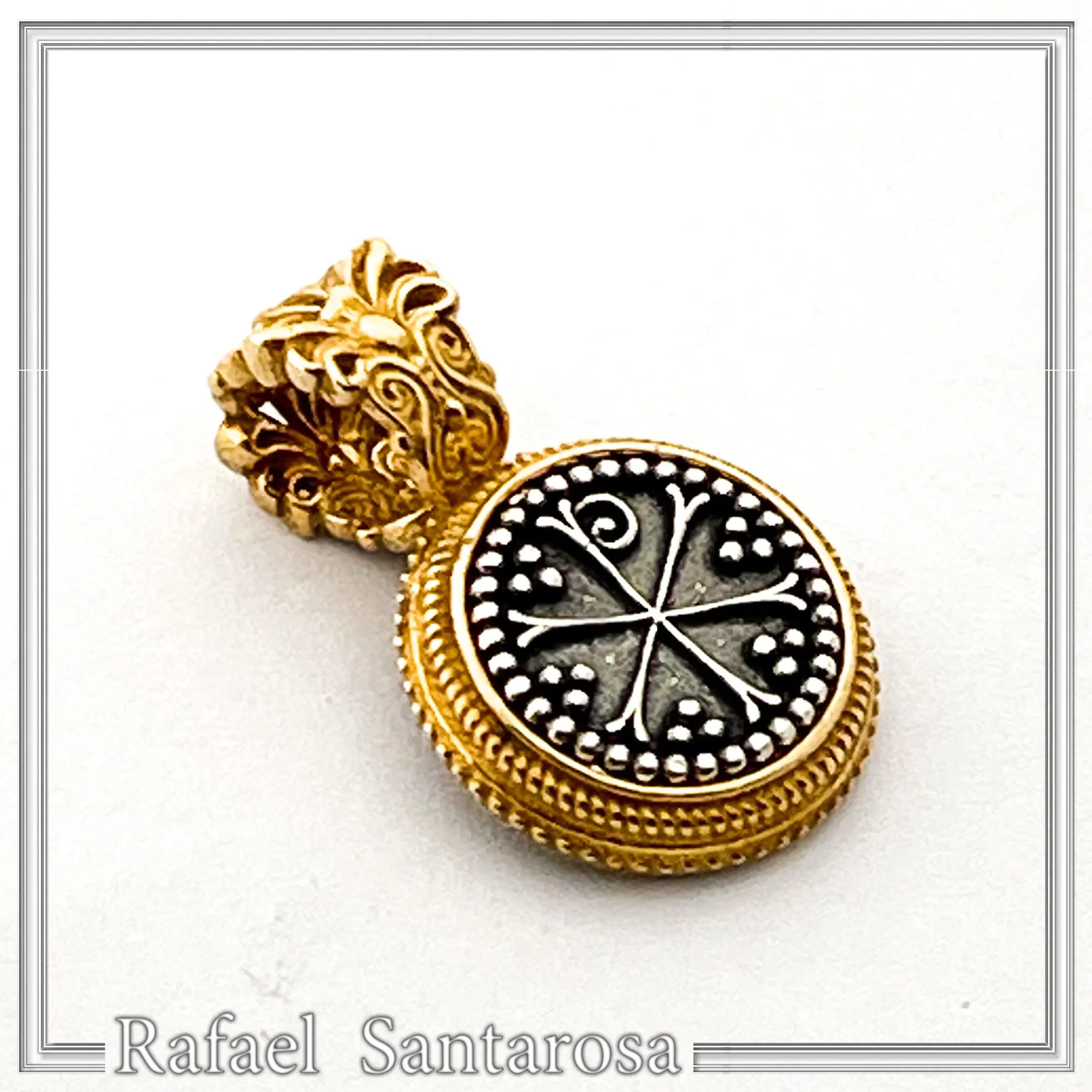 Chi Rho Christogram Jesus Symbol Necklace: Oxidized & Gold Filled Filigree Sterling Silver — additional product image 6 from Rafael Santarosa Fine Jewelry