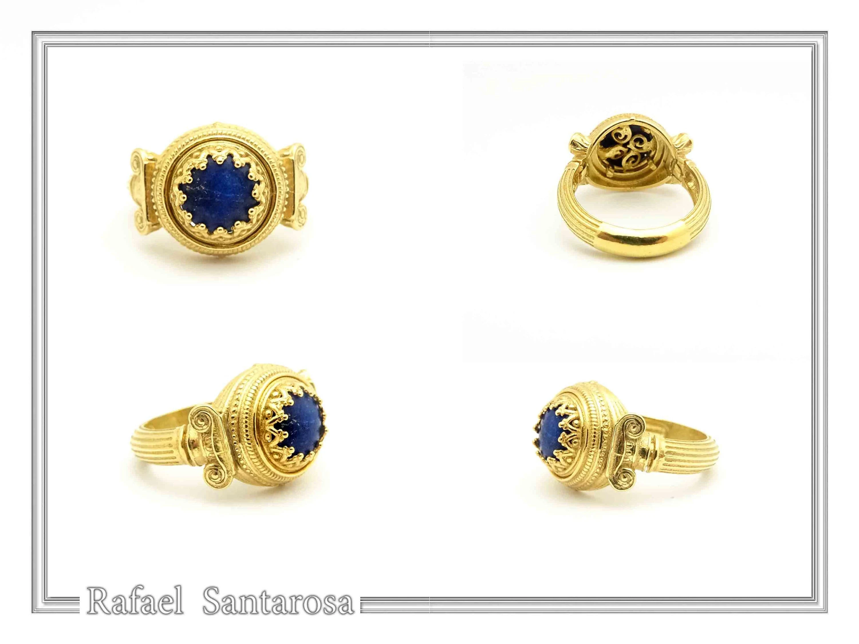 Natural Lapis Lazuli Ancient Greek Ionic Column Design Sterling Silver 18K Gold-Filled Ring — additional product image 5 from Rafael Santarosa Fine Jewelry