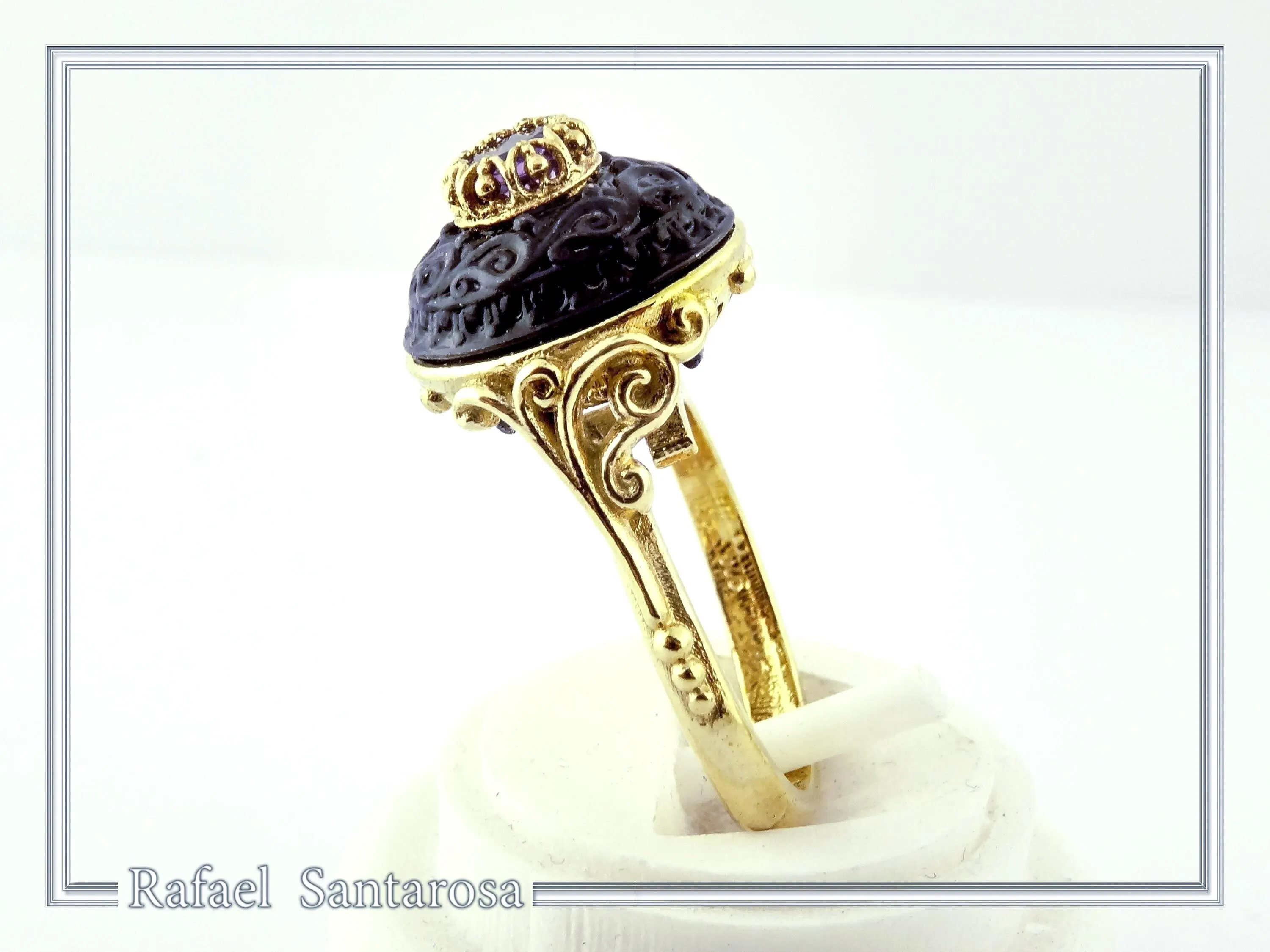 Natural Amethyst Black and Gold Byzantine Ring: 18K Gold Filled & Oxidized Sterling Silver — additional product image 4 from Rafael Santarosa Fine Jewelry