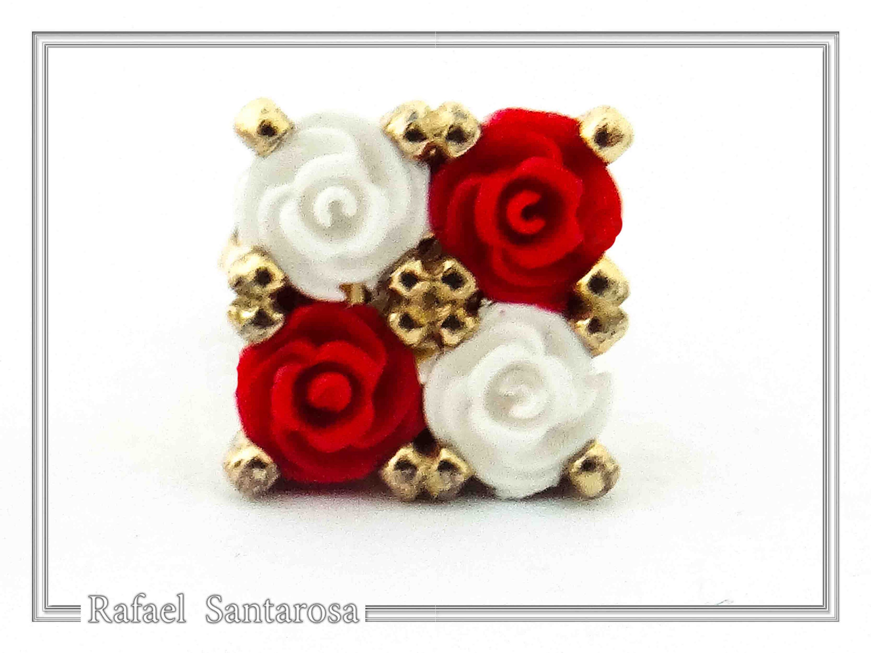 Rose Flowers minimal Stud Earrings: Red and White Alabaster Flowers, Sterling Silver 18K Gold-Filled — additional product image 2 from Rafael Santarosa Fine Jewelry