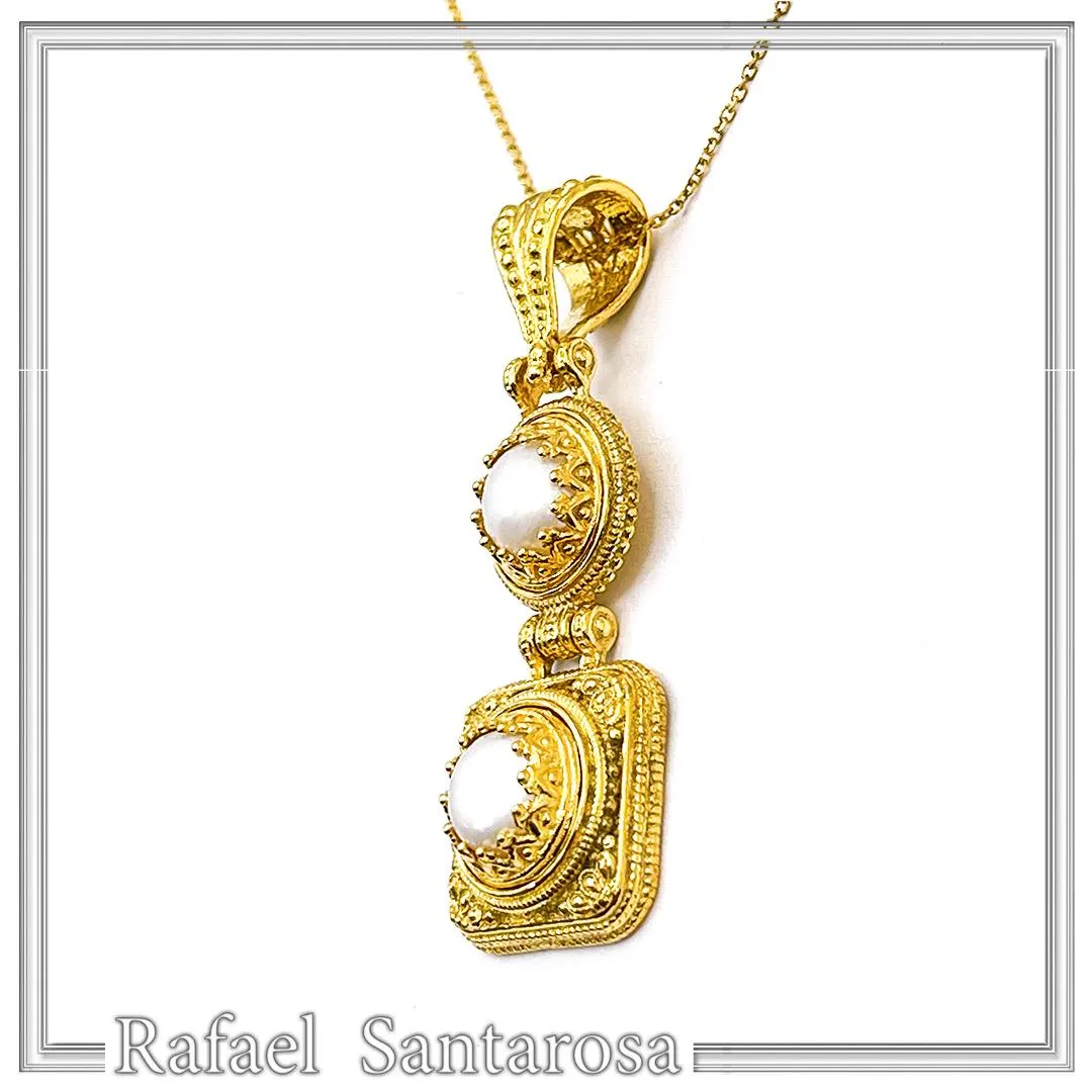 Natural pearl Byzantine Filigree Dangle Pendant: Sterling Silver 18K Gold Filled — additional product image 2 from Rafael Santarosa Fine Jewelry