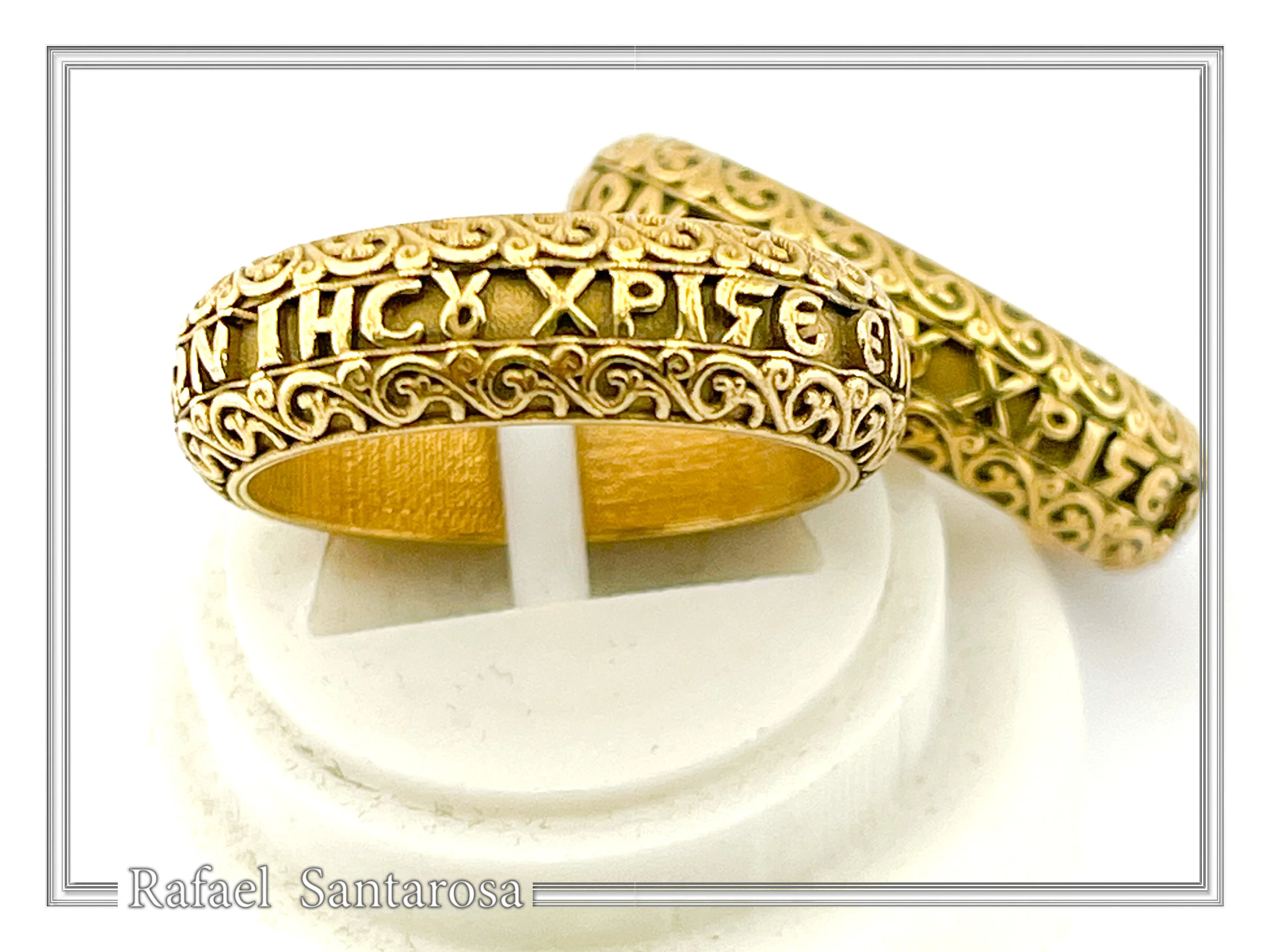 Orthodox Religious "Jesus Have Mercy" Prayer Ring: Byzantine Solid Gold Wedding Band — additional product image 7 from Rafael Santarosa Fine Jewelry