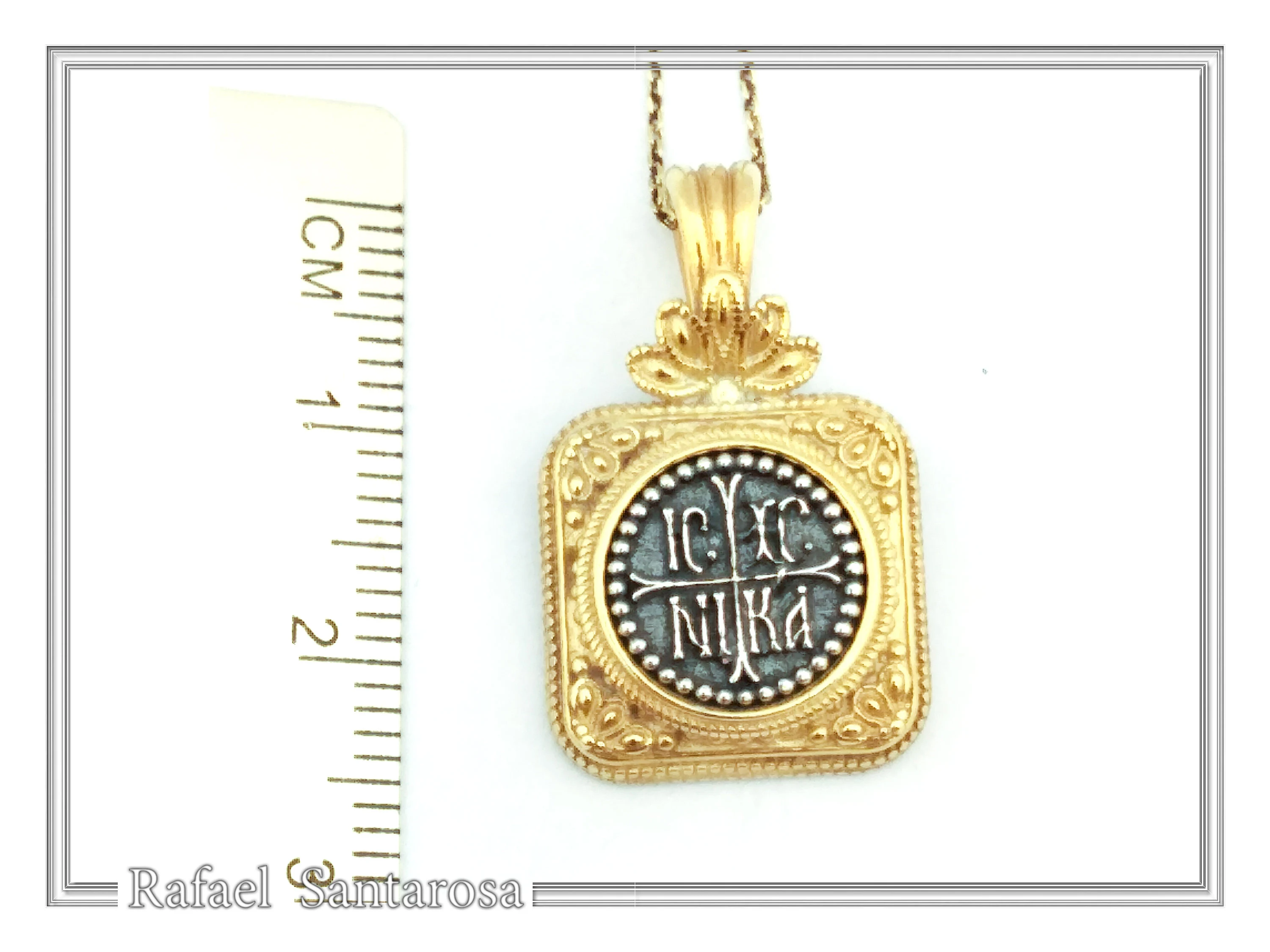 ICXC NIKA Christogram Byzantine prayer Necklace: Oxidized Sterling Silver and Gold filled Pendant — additional product image 7 from Rafael Santarosa Fine Jewelry