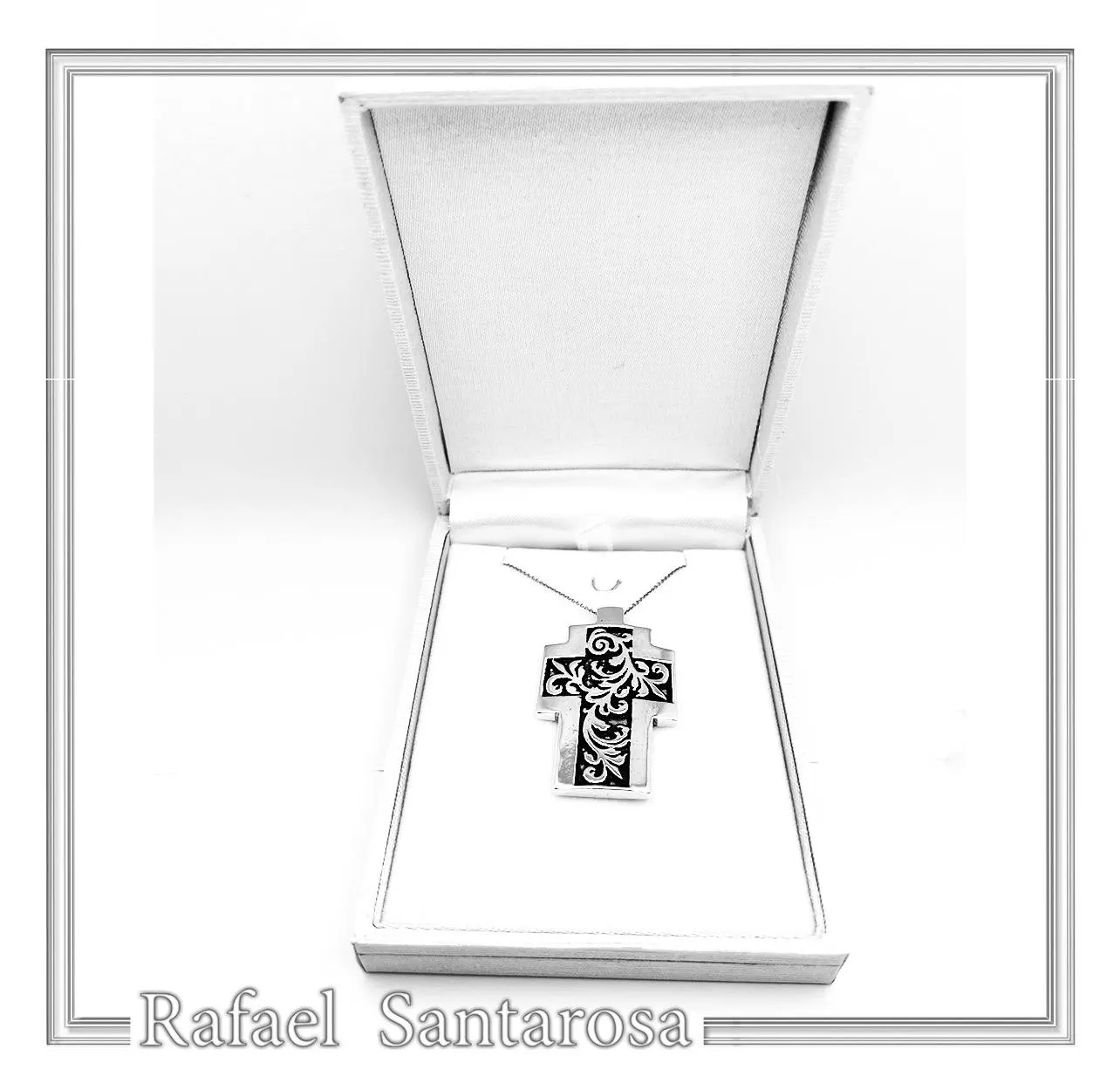 Boho Cross Necklace: Brutalist Floral Oxidized Sterling Silver Pendant — additional product image 10 from Rafael Santarosa Fine Jewelry
