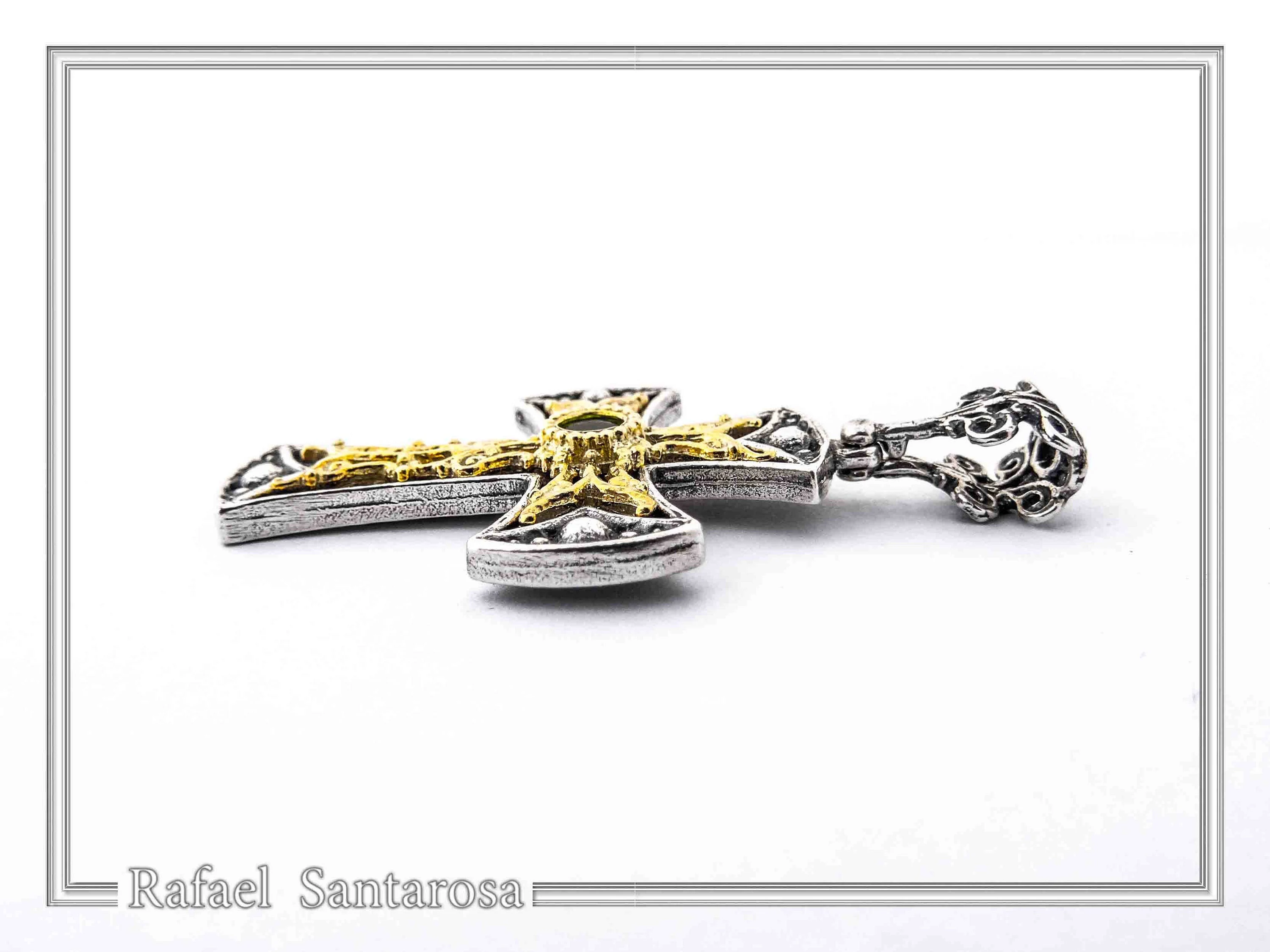 Byzantine Religious Christian Cross Necklace: Natural Garnet, Oxidized & 18K Gold filled Sterling Silver — additional product image 7 from Rafael Santarosa Fine Jewelry