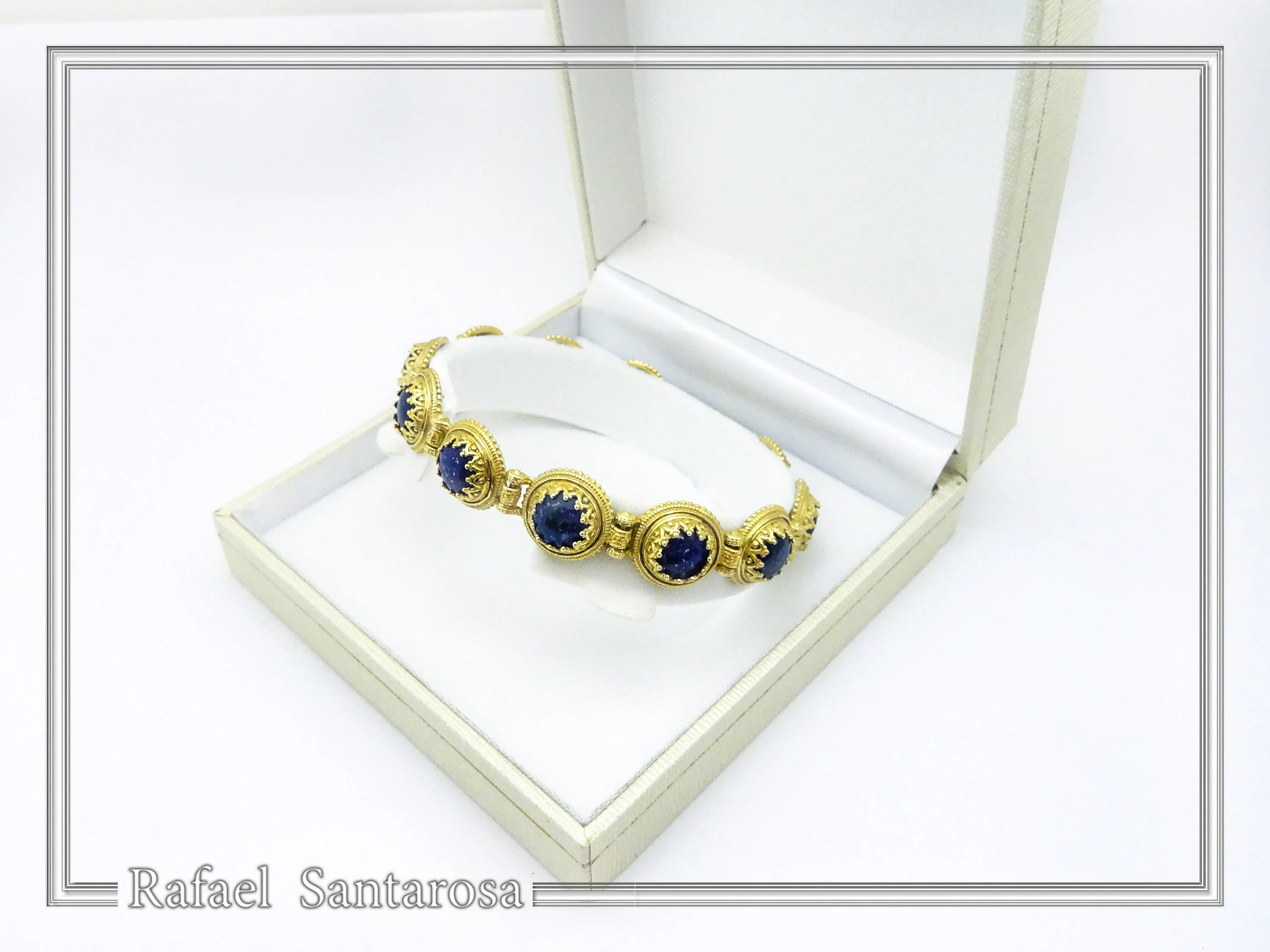Genuine Lapis Lazuli Filigree Byzantine Beaded Bracelet: Gold-Filled Sterling Silver Handmade Jewelry — additional product image 9 from Rafael Santarosa Fine Jewelry