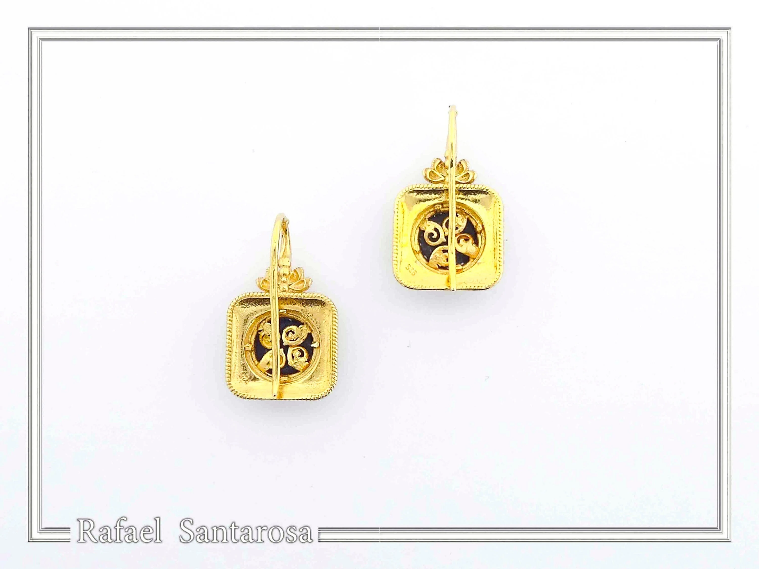 Genuine Lapis Lazuli Ancient Greek Style Earrings: 18K Gold-Filled Sterling Silver, Museum Jewelry — additional product image 8 from Rafael Santarosa Fine Jewelry