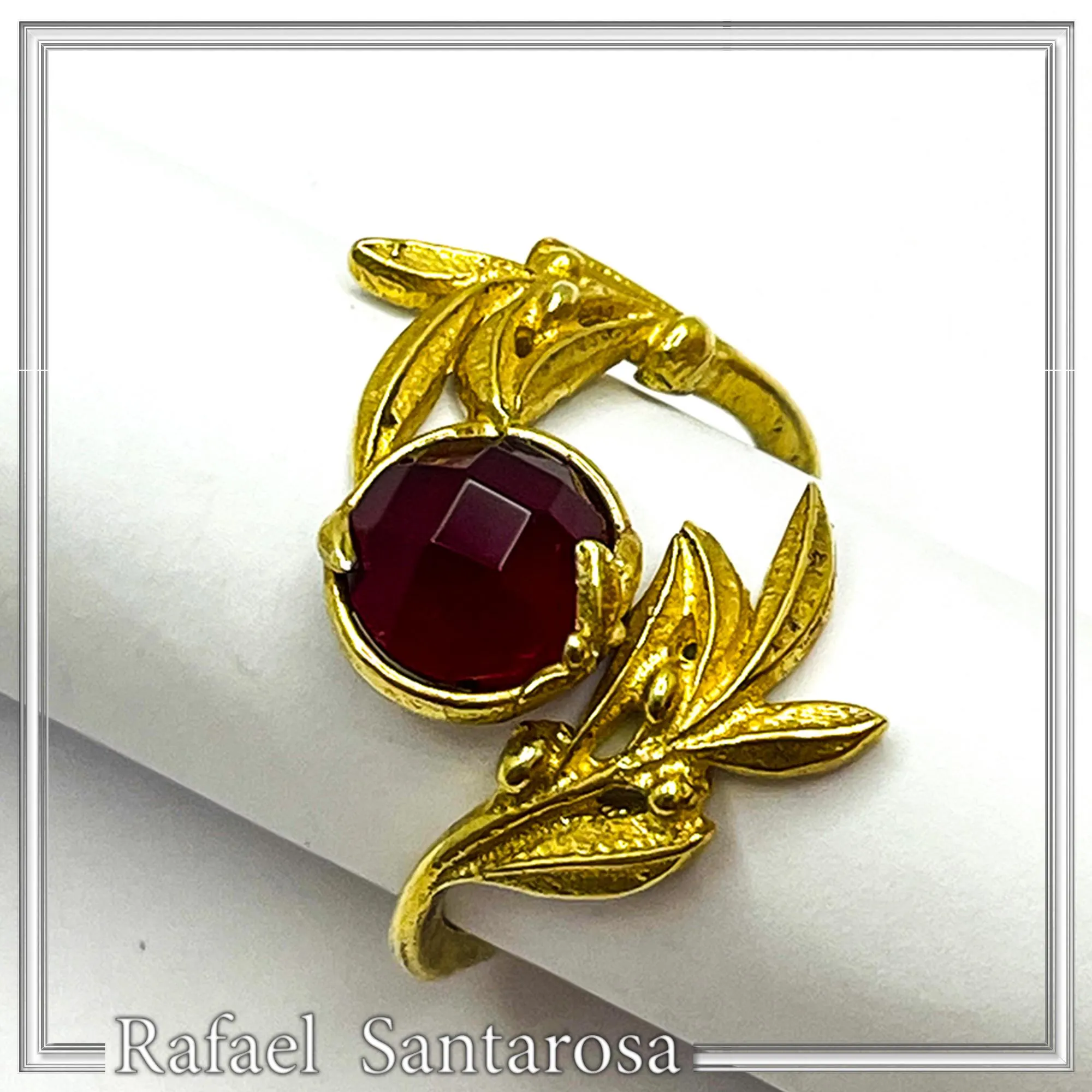 Floral Olive Leaf Ring: Adjustable Boho Birthstone Sterling Silver 18K gold filled Ring — additional product image 4 from Rafael Santarosa Fine Jewelry