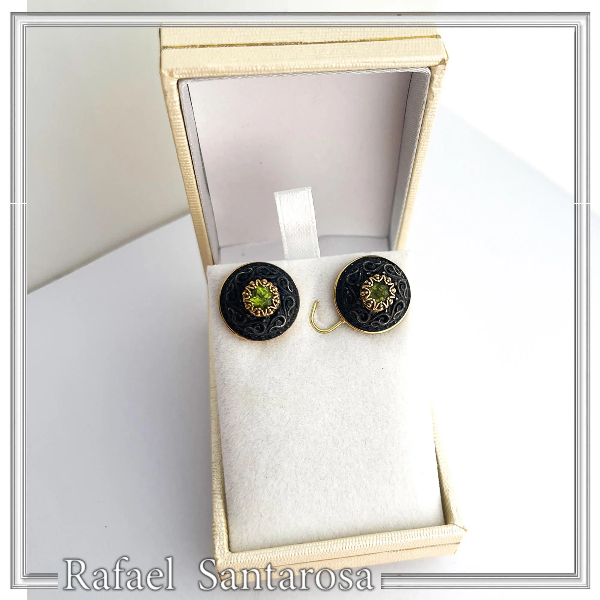 Black and gold Filled Silver Stud Earrings: natural gems topaz garnet peridot amethyst — additional product image 6 from Rafael Santarosa Fine Jewelry